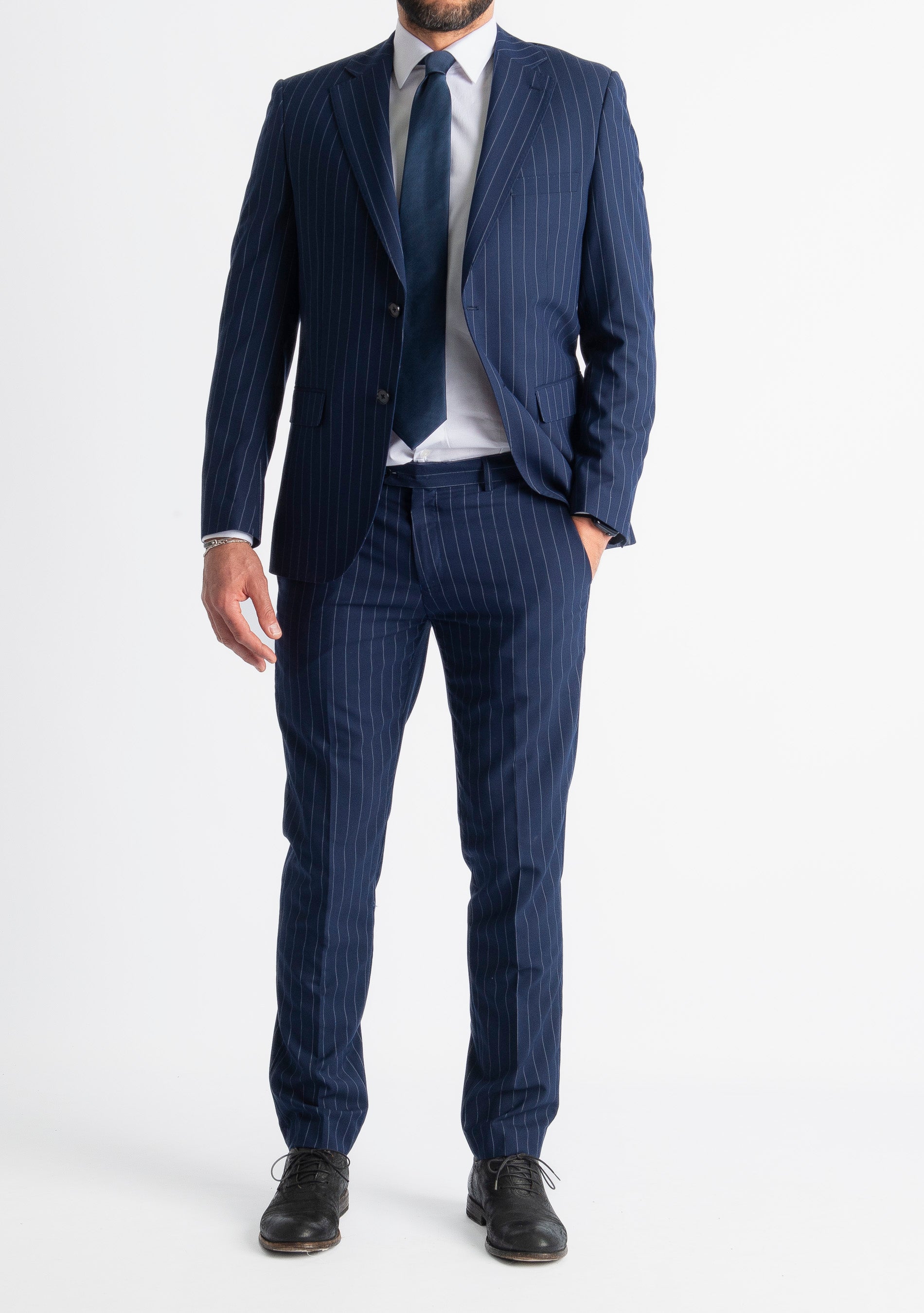 Abito Monopetto Gessato Manhattan Blu