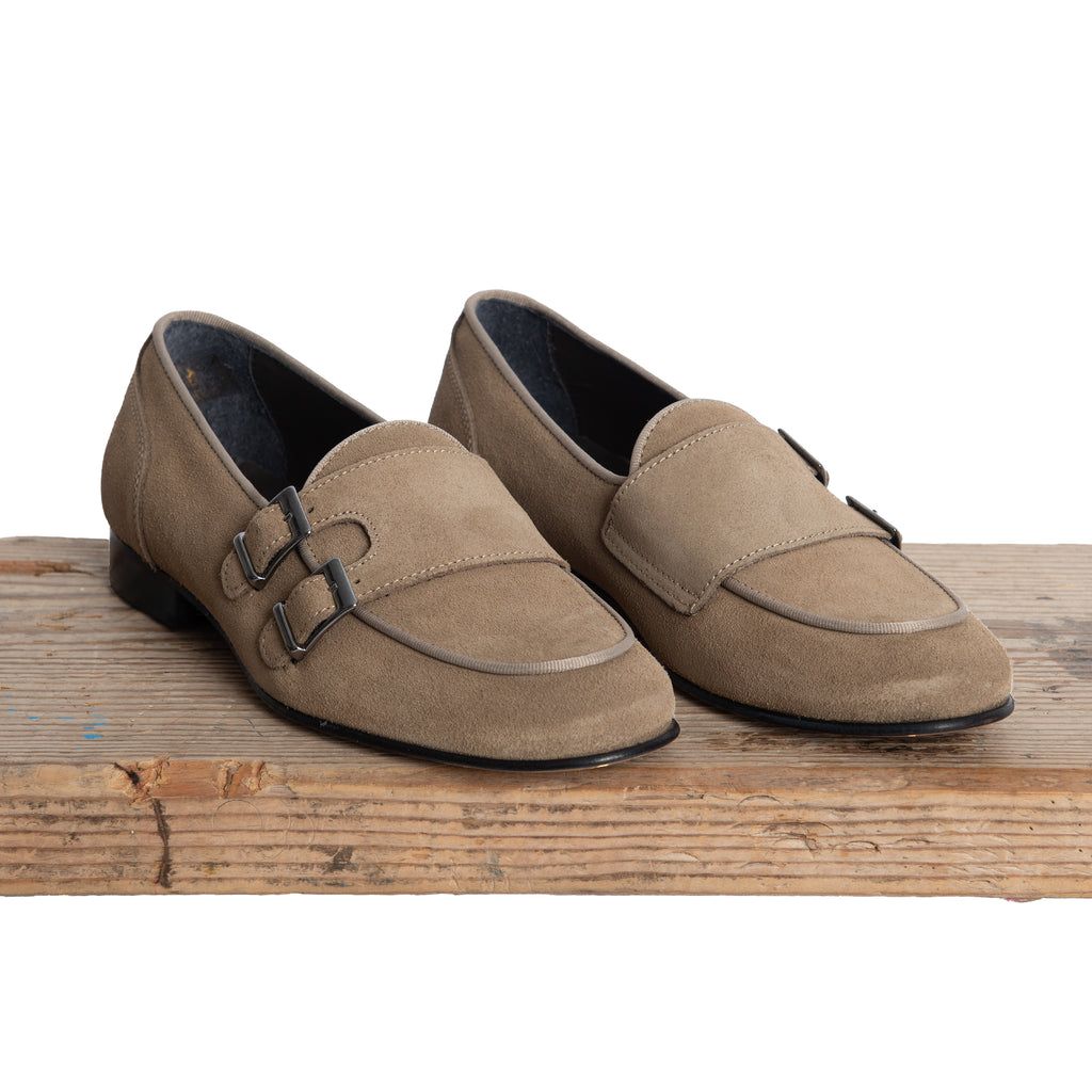 Mocassino Uomo Doppia Fibbia Scamosciato Tortora