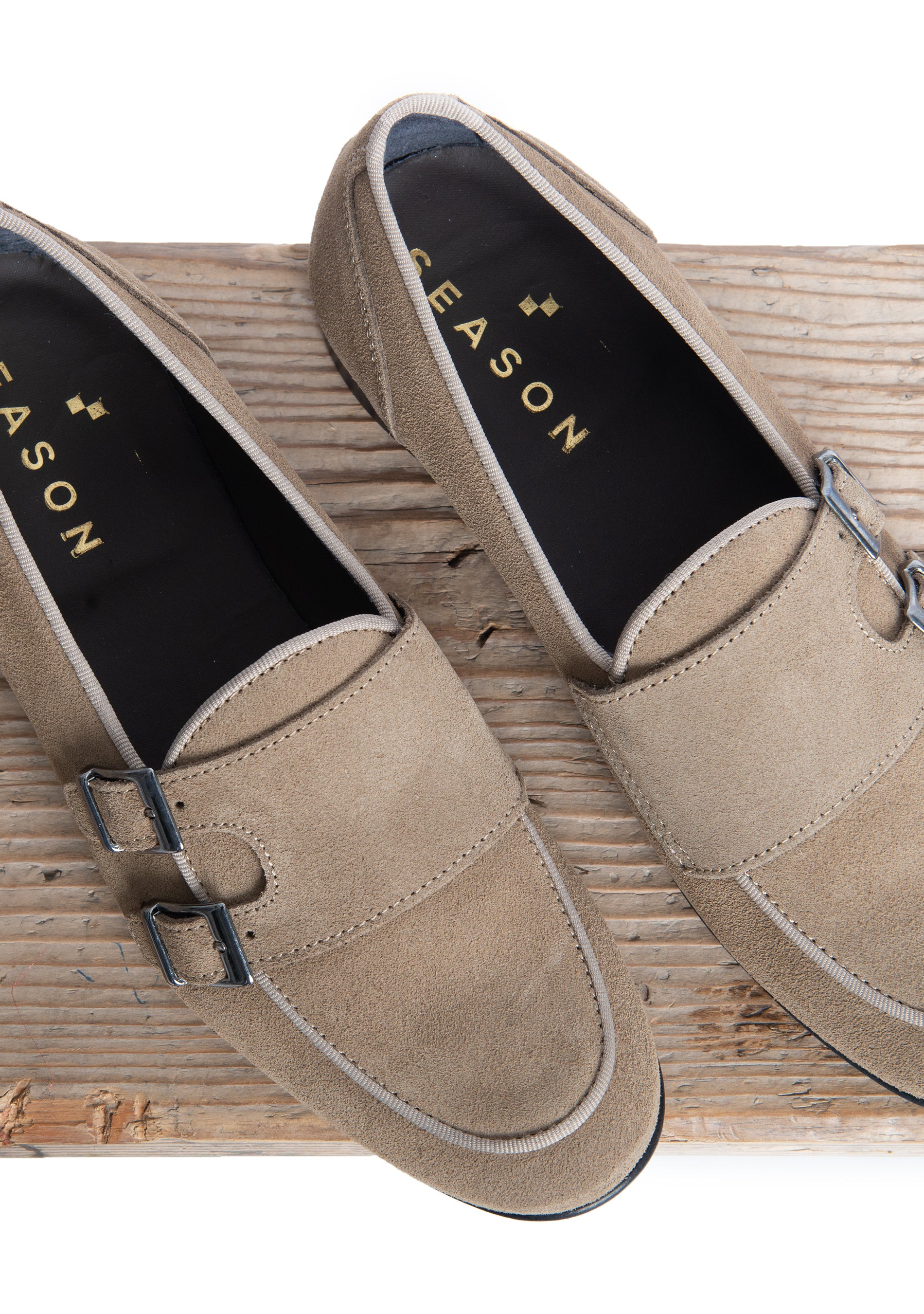 Mocassino Uomo Doppia Fibbia Scamosciato Tortora