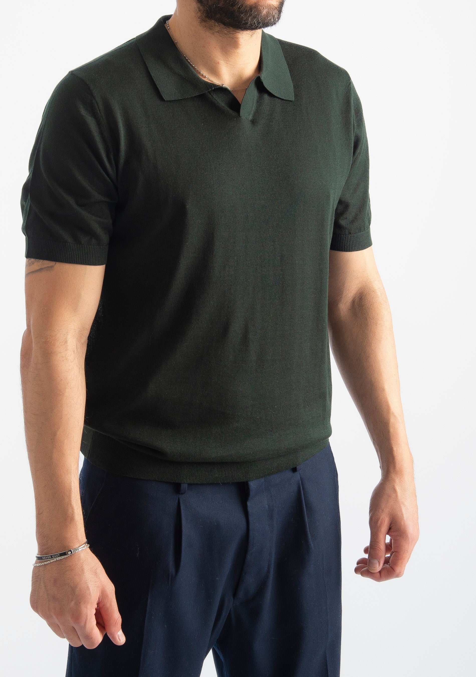 Polo Derby Cotone E Seta Superior Quality Verde Loden