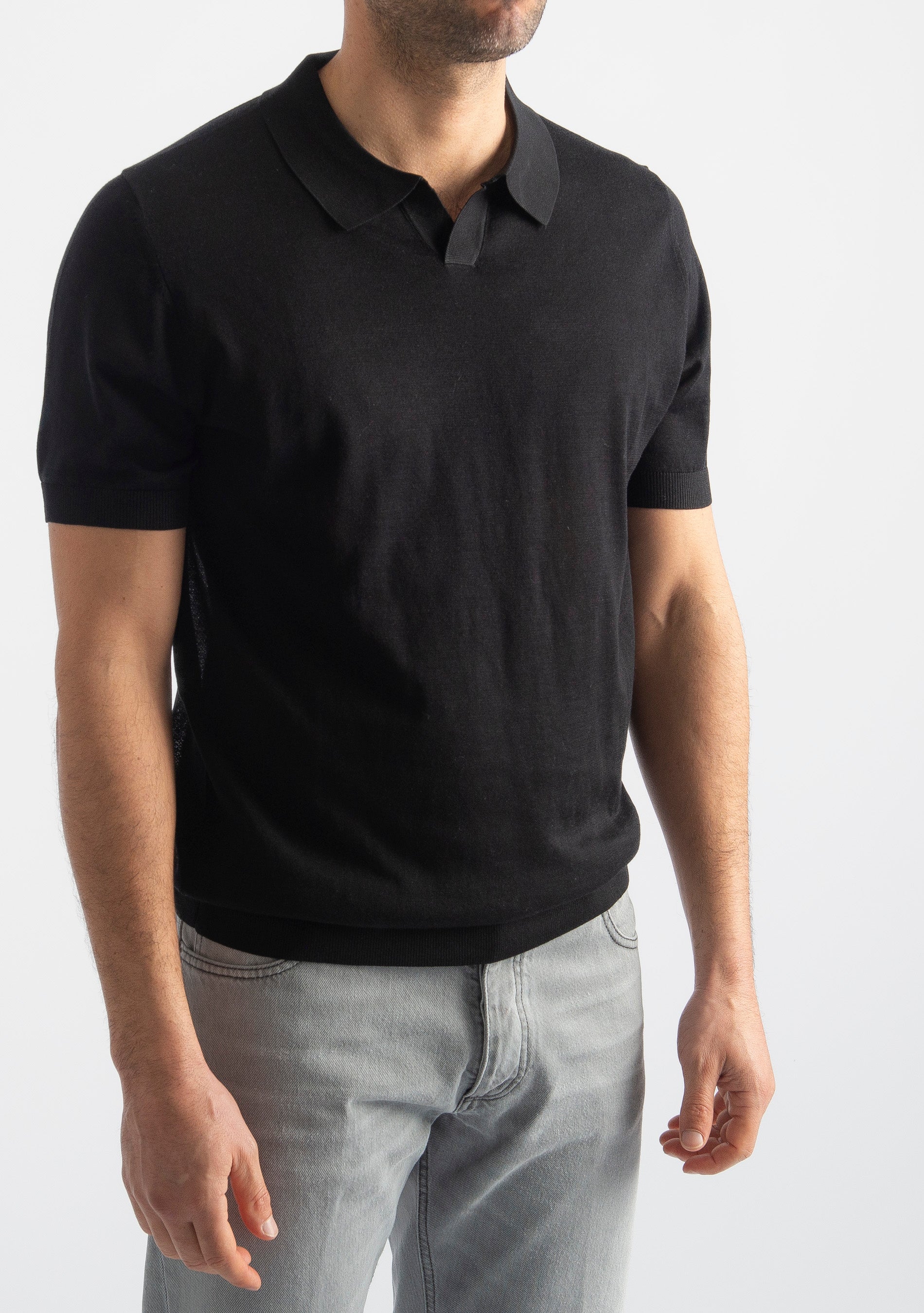Polo Derby Cotone E Seta Superior Quality Nero