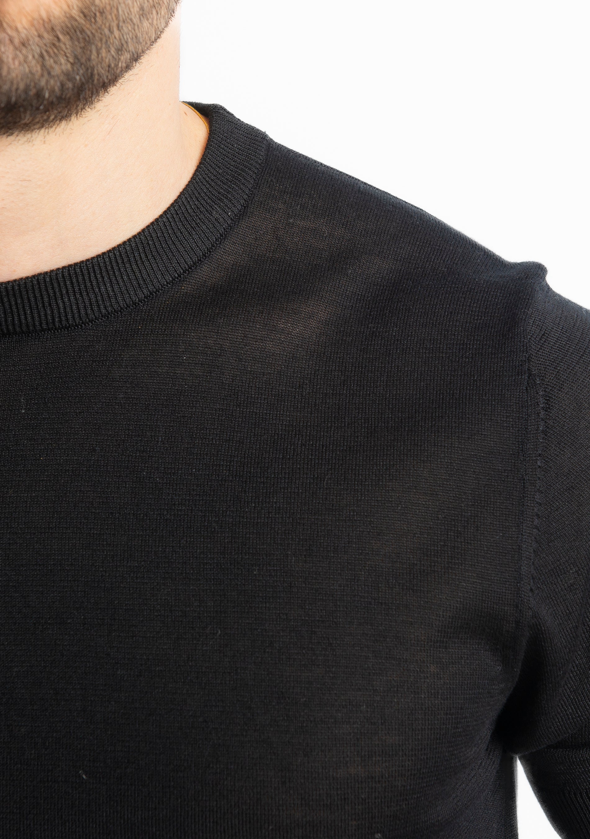 T-Shirt Girocollo Cotone E Seta Superior Quality Nero