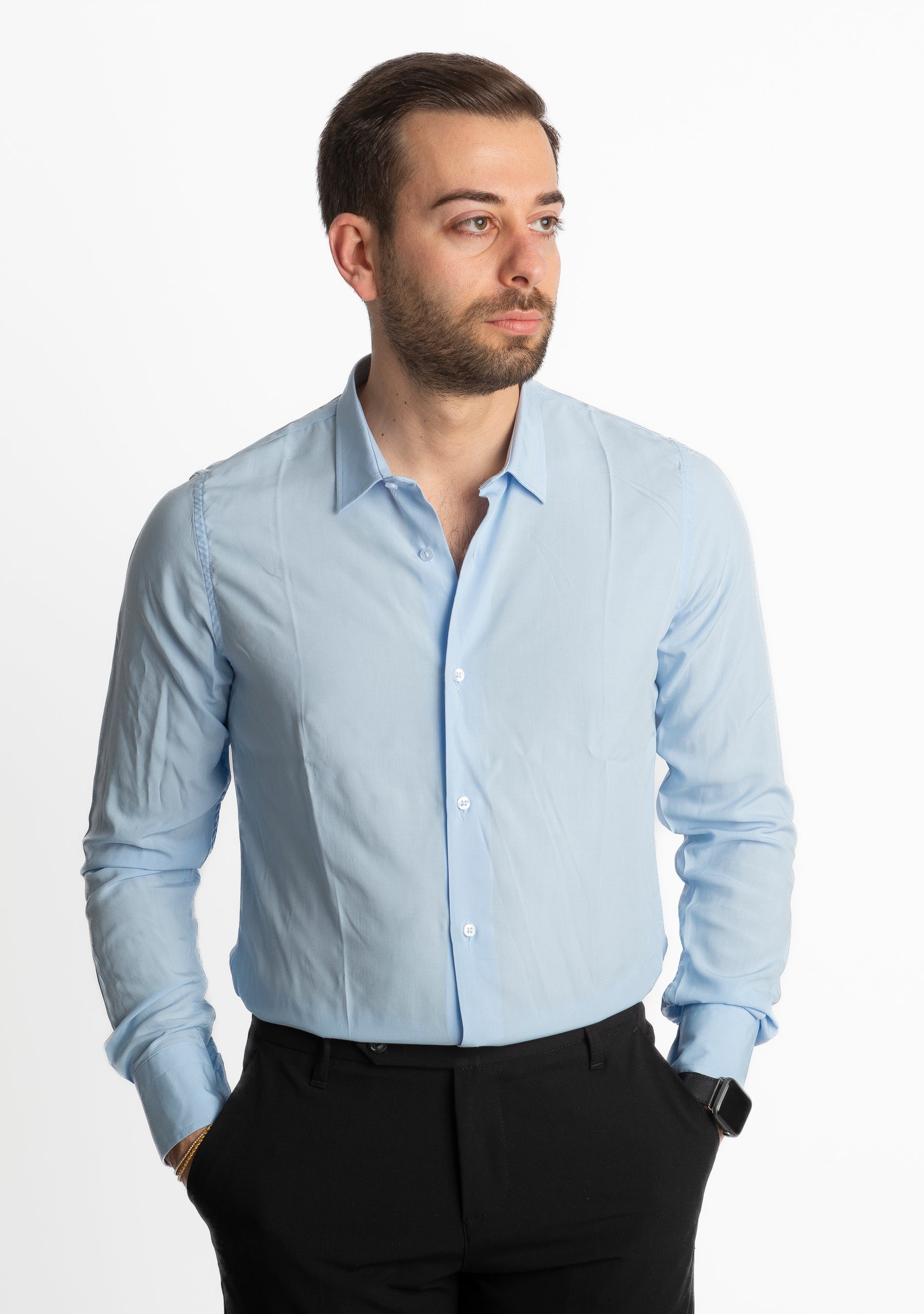 Camicia in Viscosa Celeste