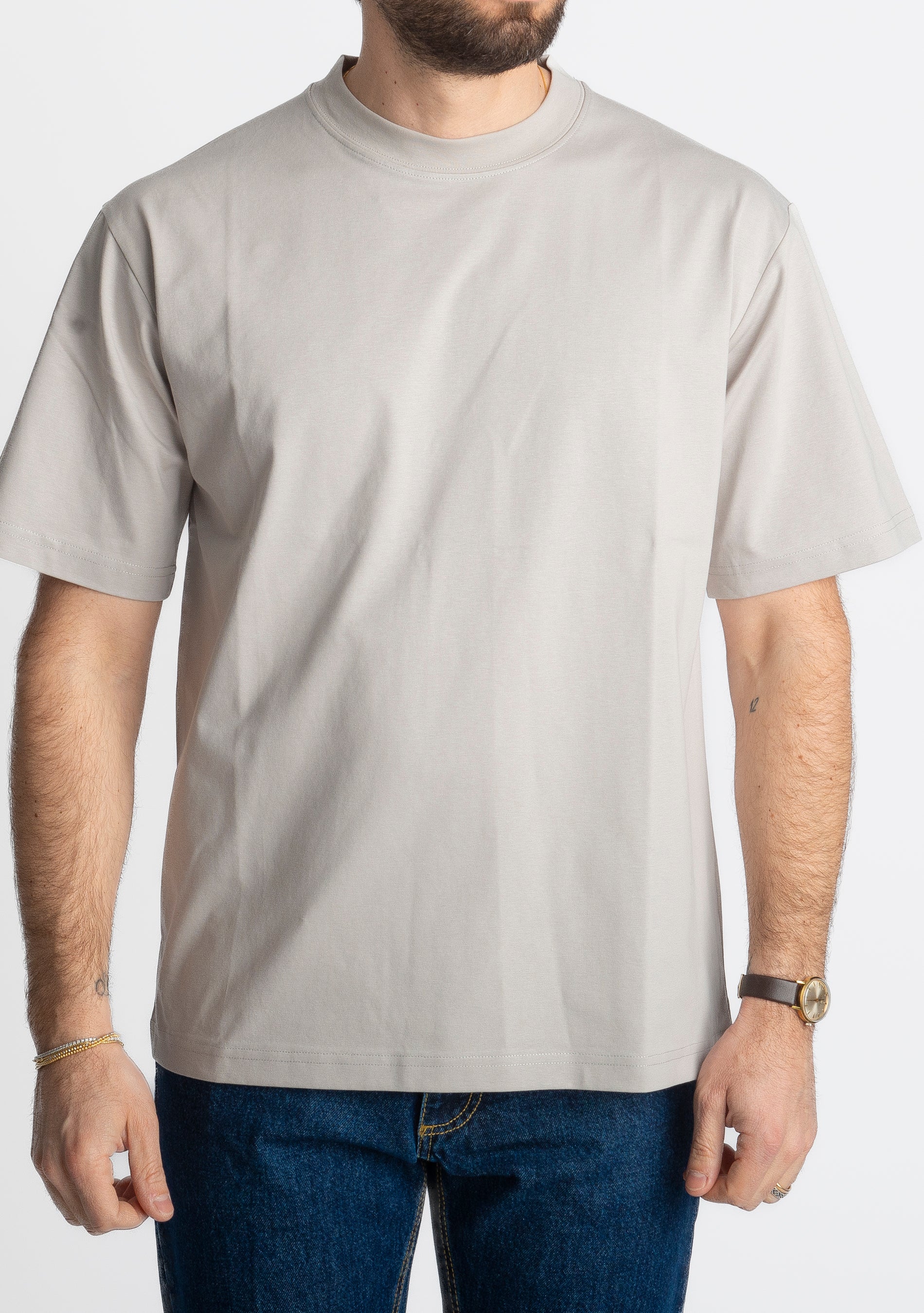 T-shirt Regular in Cotone Grigio Chiaro