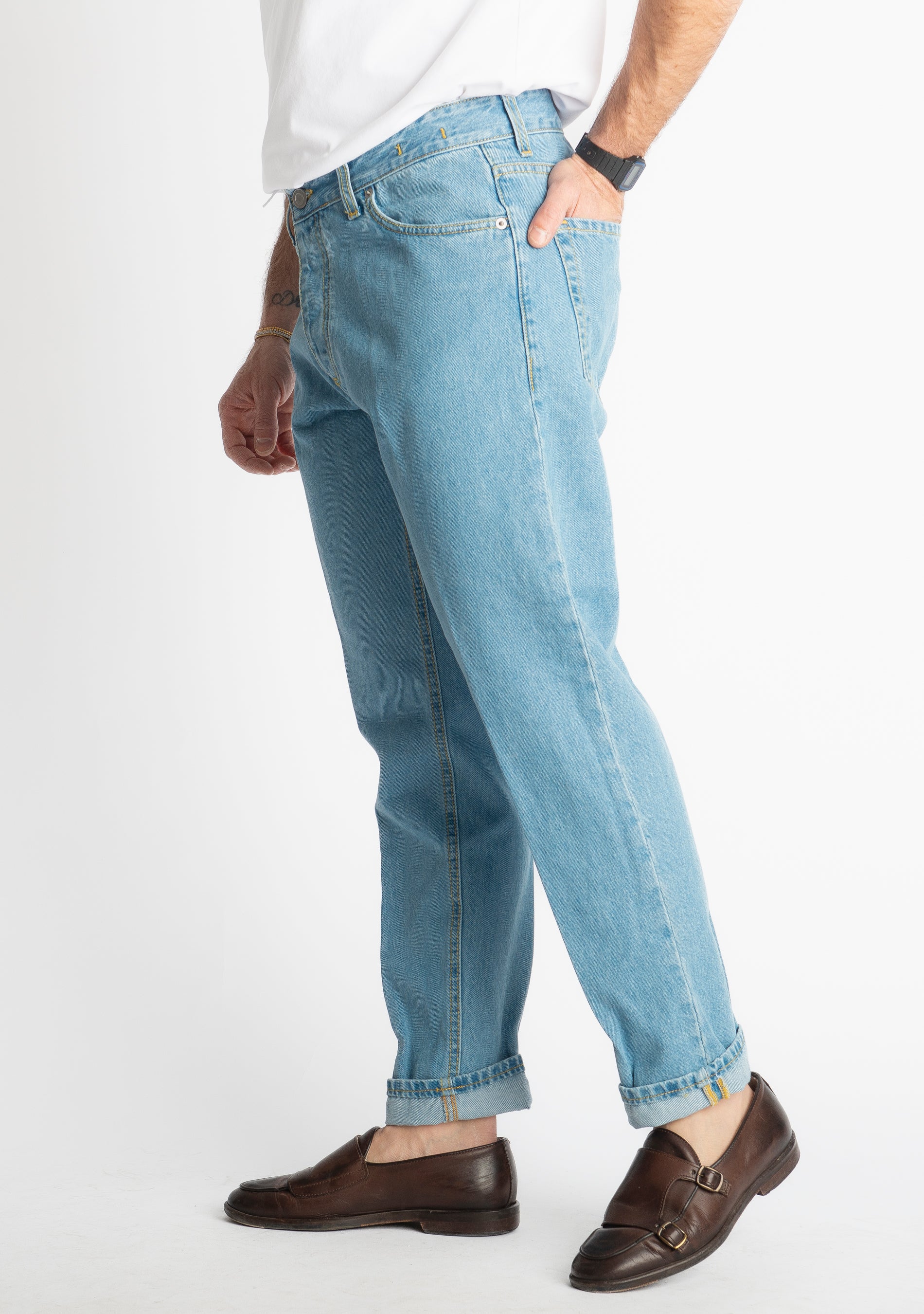Jeans Straight Fit Sky Wash - Cotone Mercerizzato