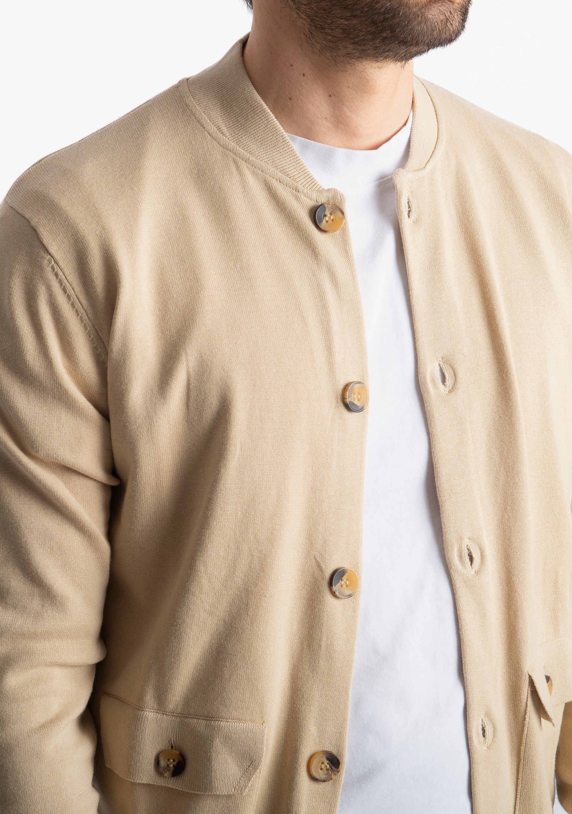 Cardigan Collage Con Bottoni In Filo Beige