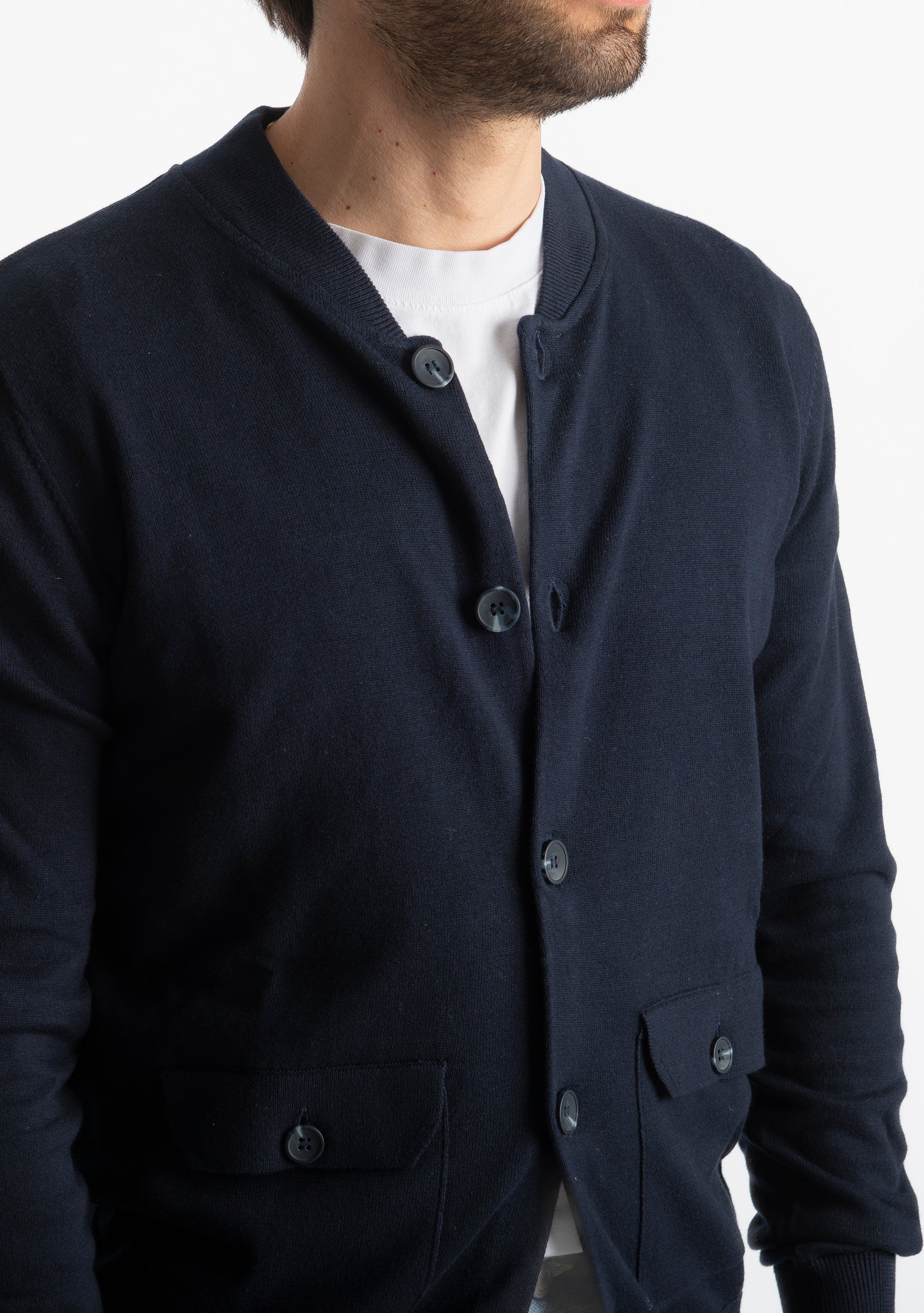 Cardigan Collage Con Bottoni In Filo Blu