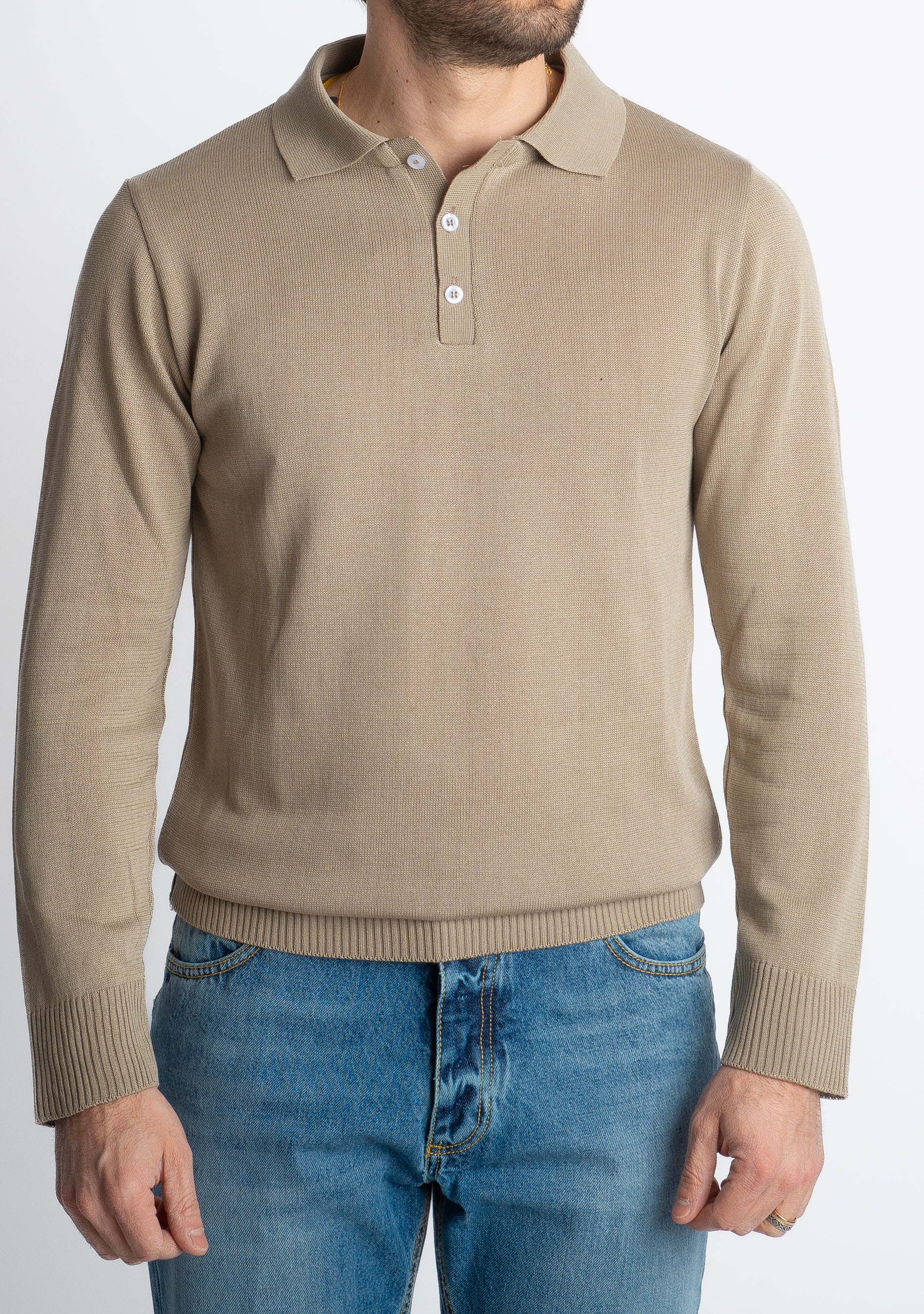 Polo In Filo Tre Bottoni Luxury Fango