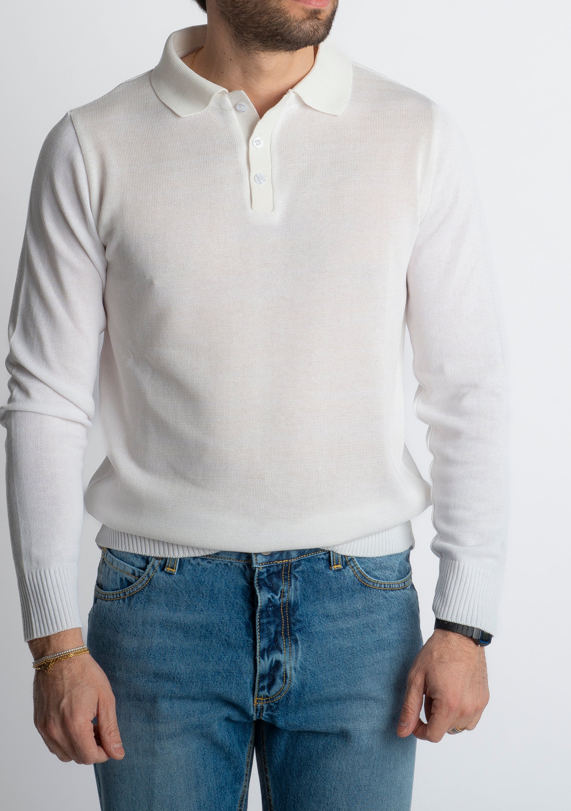 Polo In Filo Tre Bottoni Luxury Panna