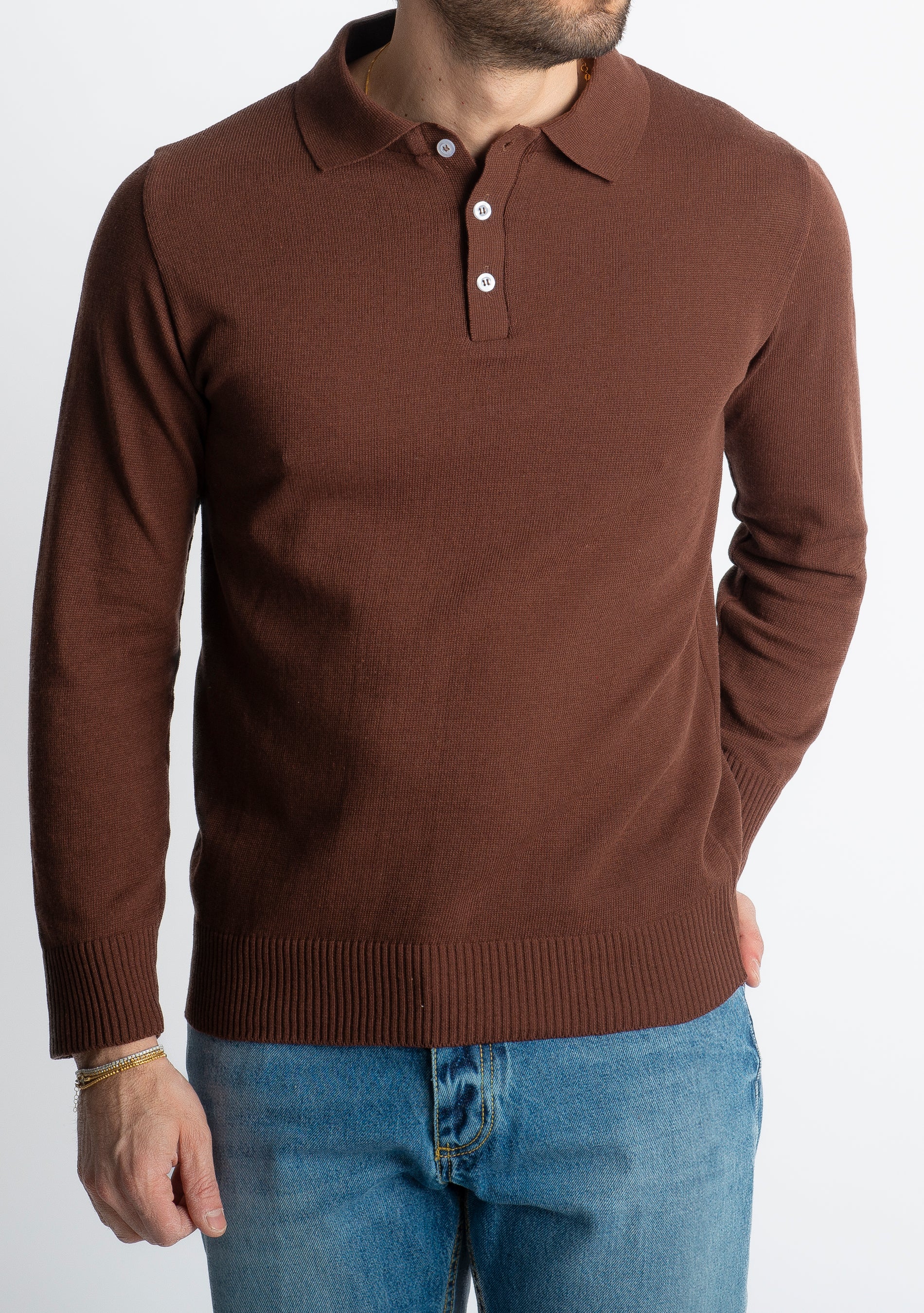 Polo In Filo Tre Bottoni Luxury Moro