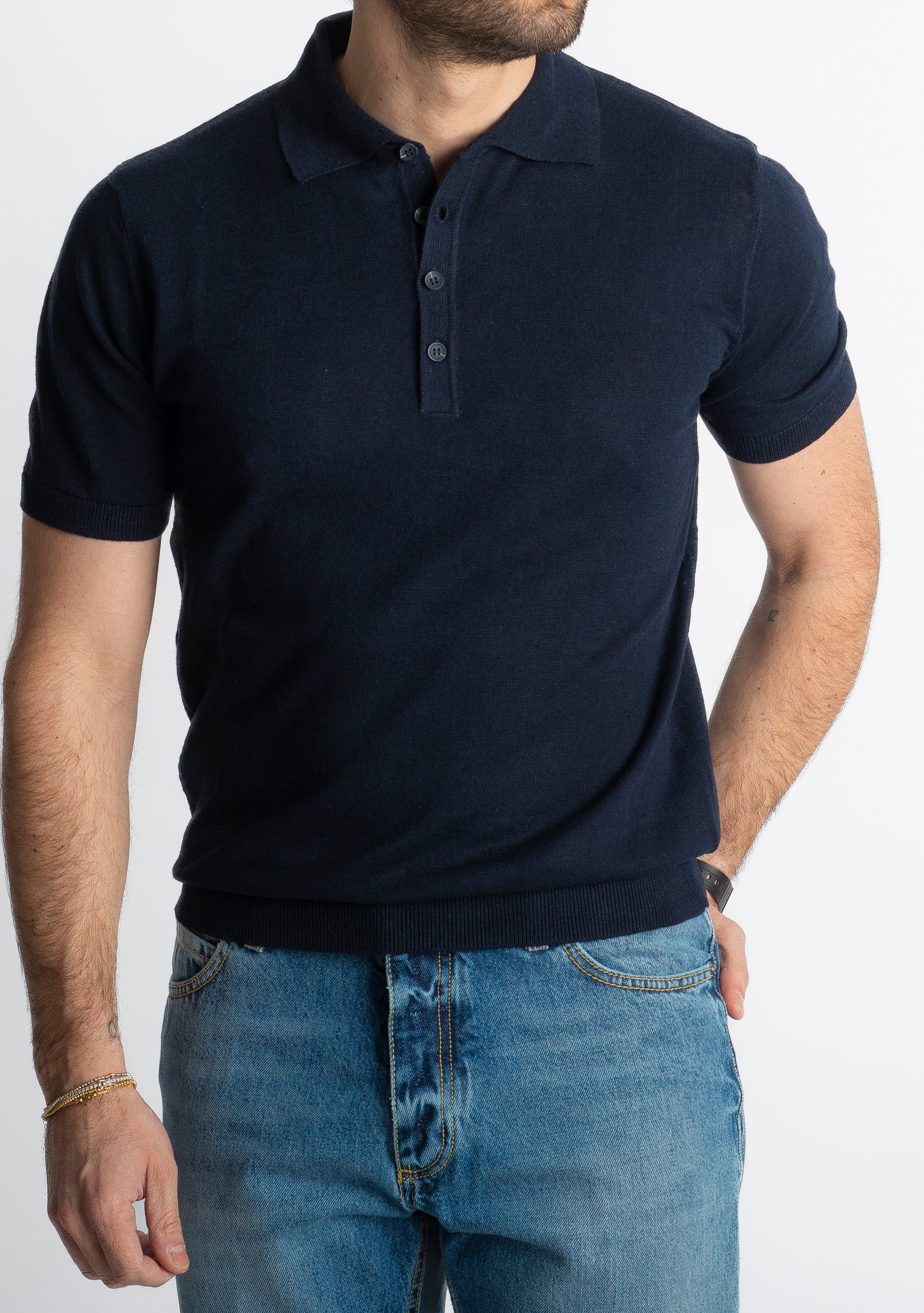 Polo Lino E Cotone Blu