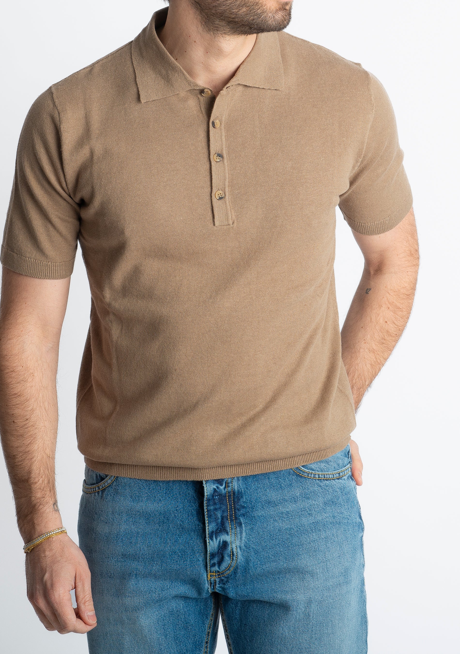 Polo Lino E Cotone Fango