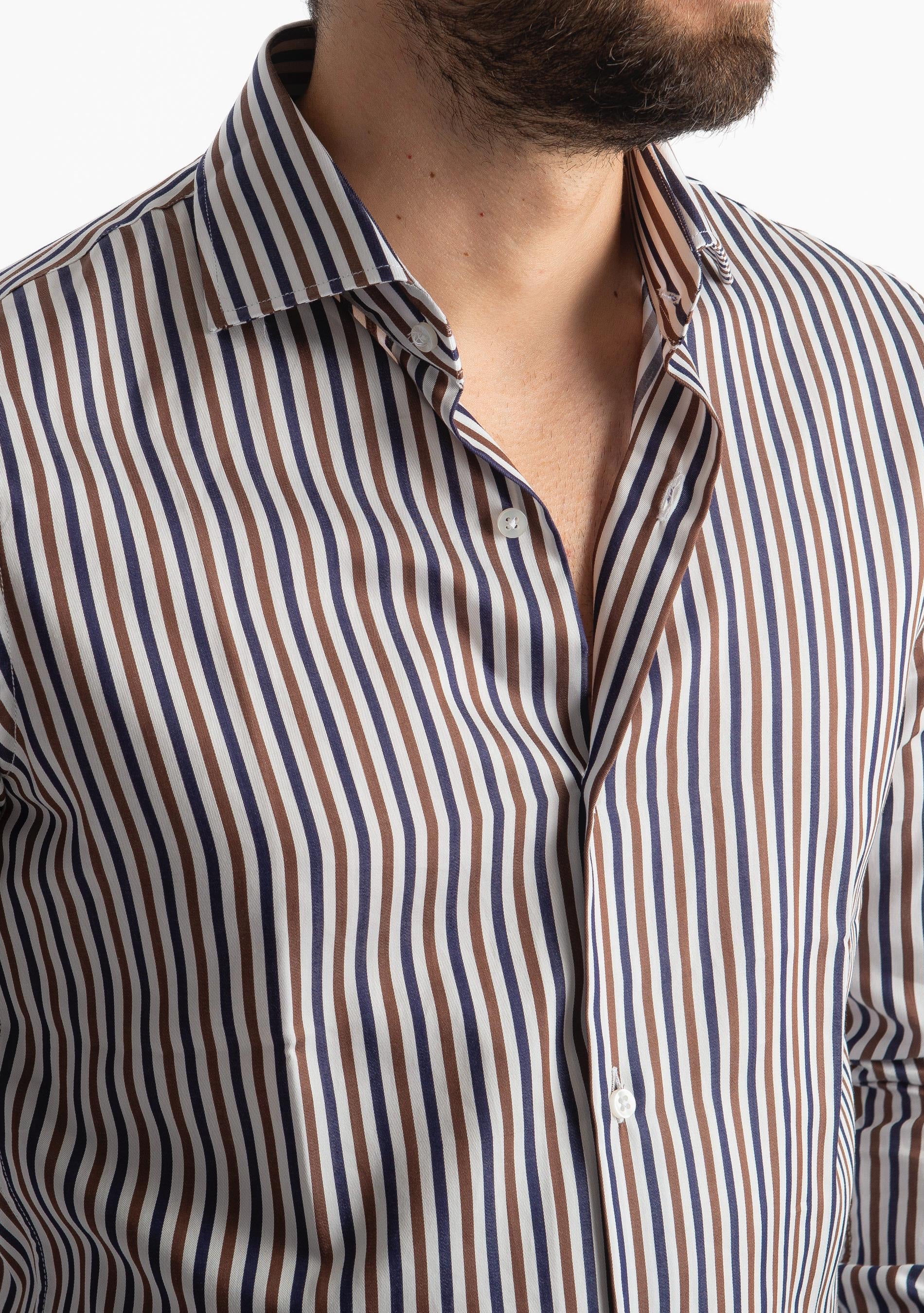 Camicia Rigata Blu/Marrone 500