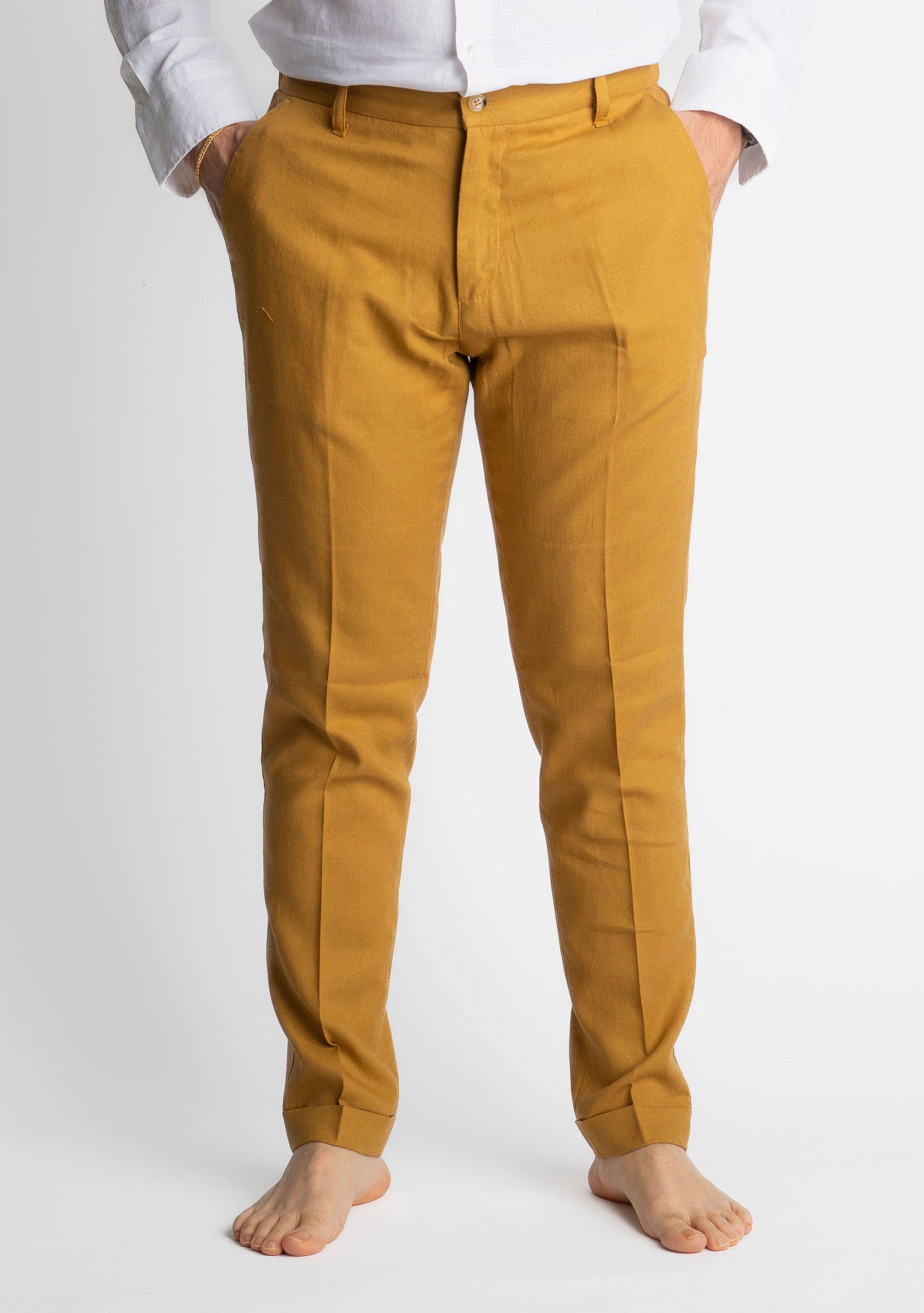 Pantalone in Lino con Elastico TO8007 Ocra