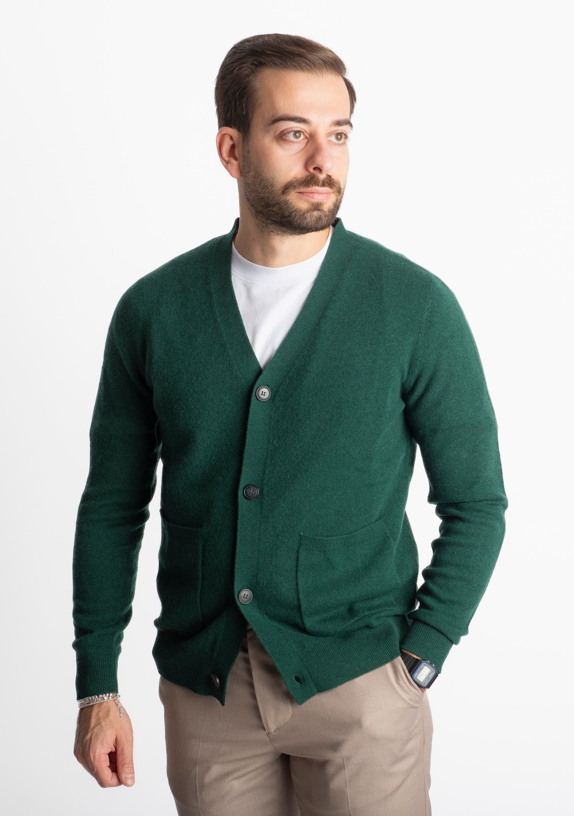 Cardigan In Cashmere CA33 Verde