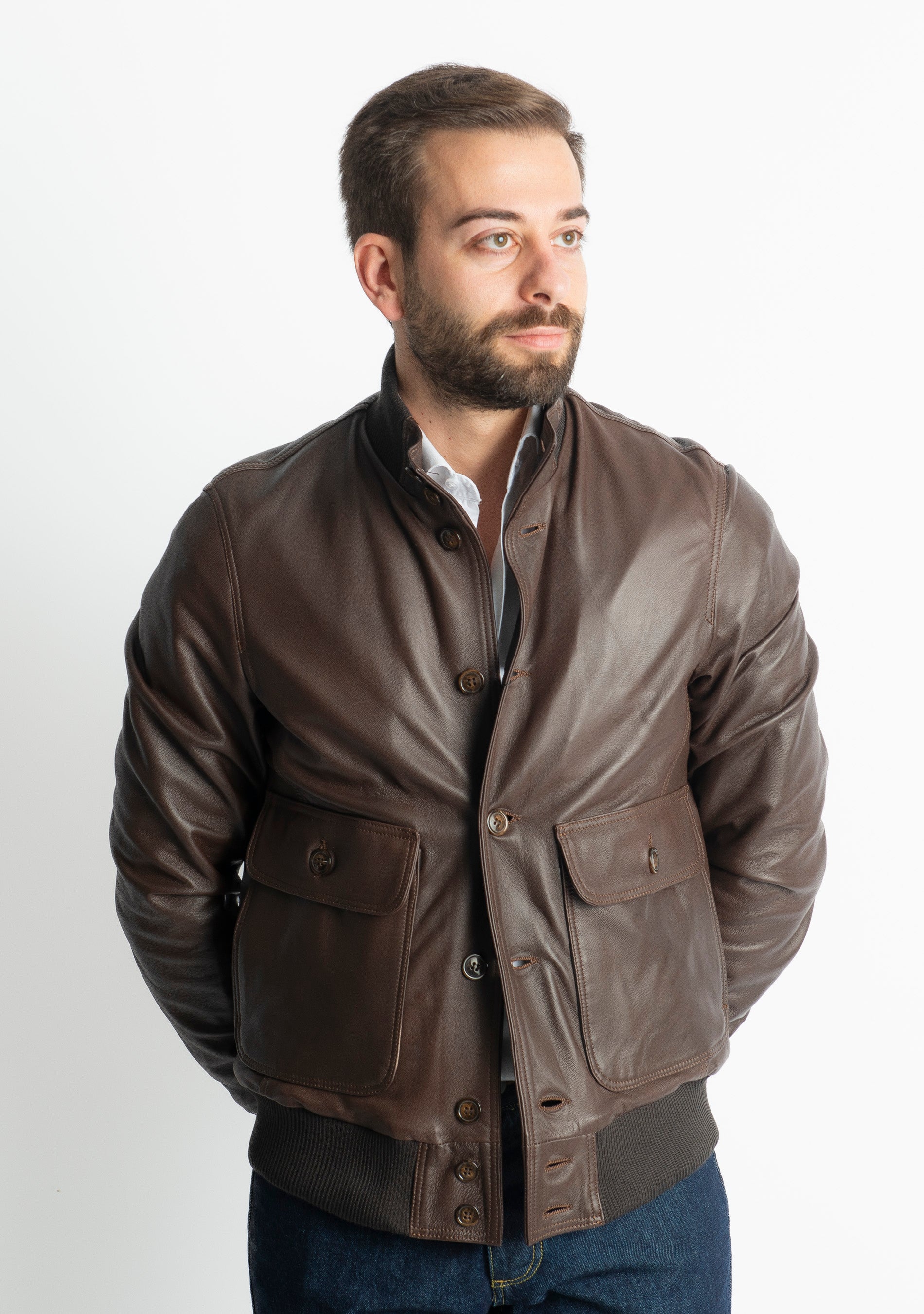 Giubbino Bomber Vera Pelle Marrone