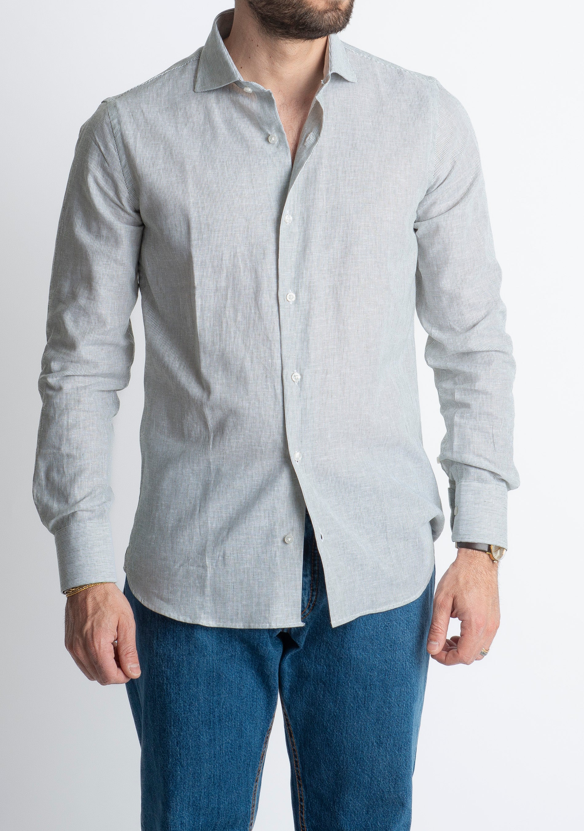 Camicia Lino Mille Righe Verde