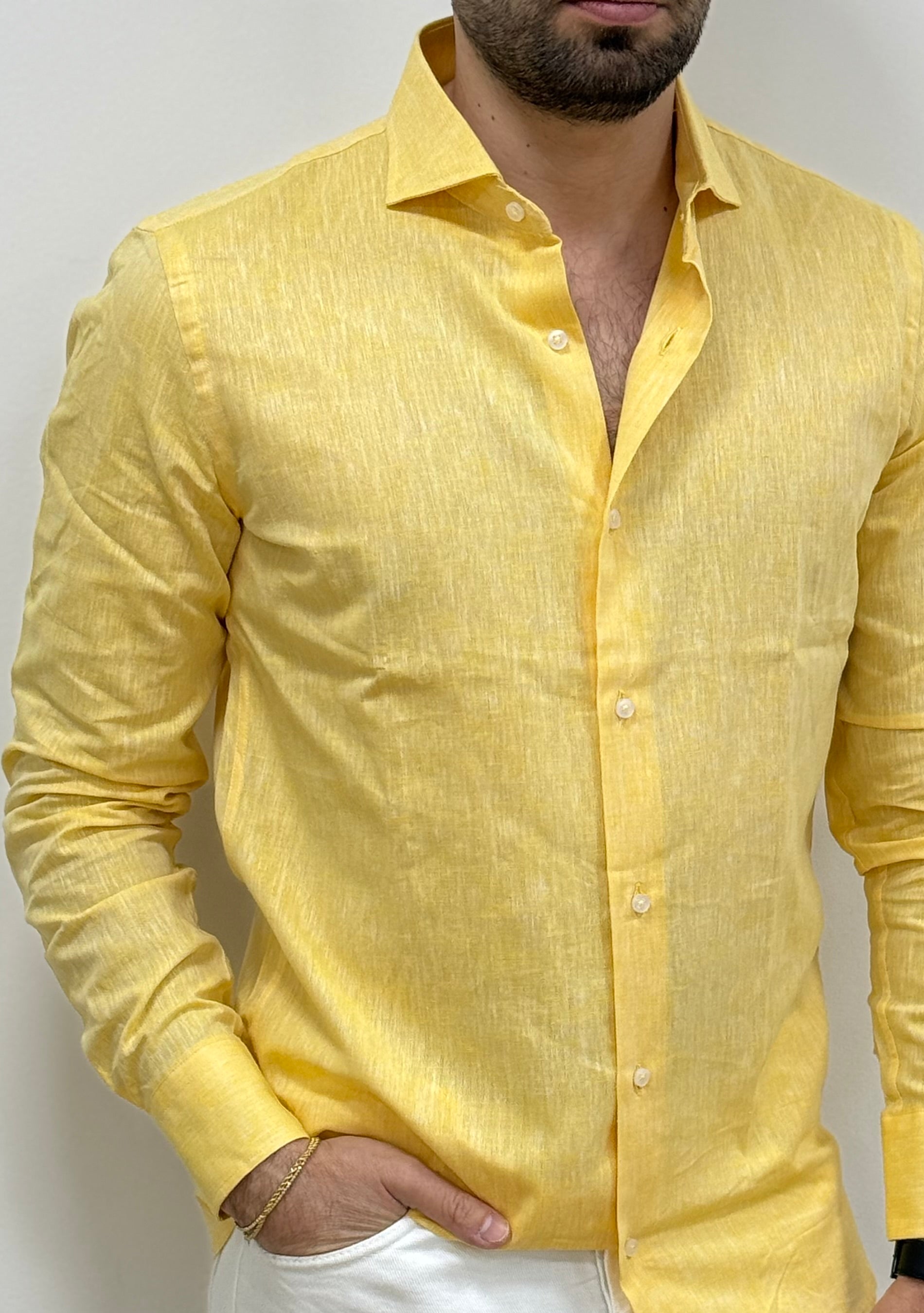 Camicia Uomo Lino Gialla