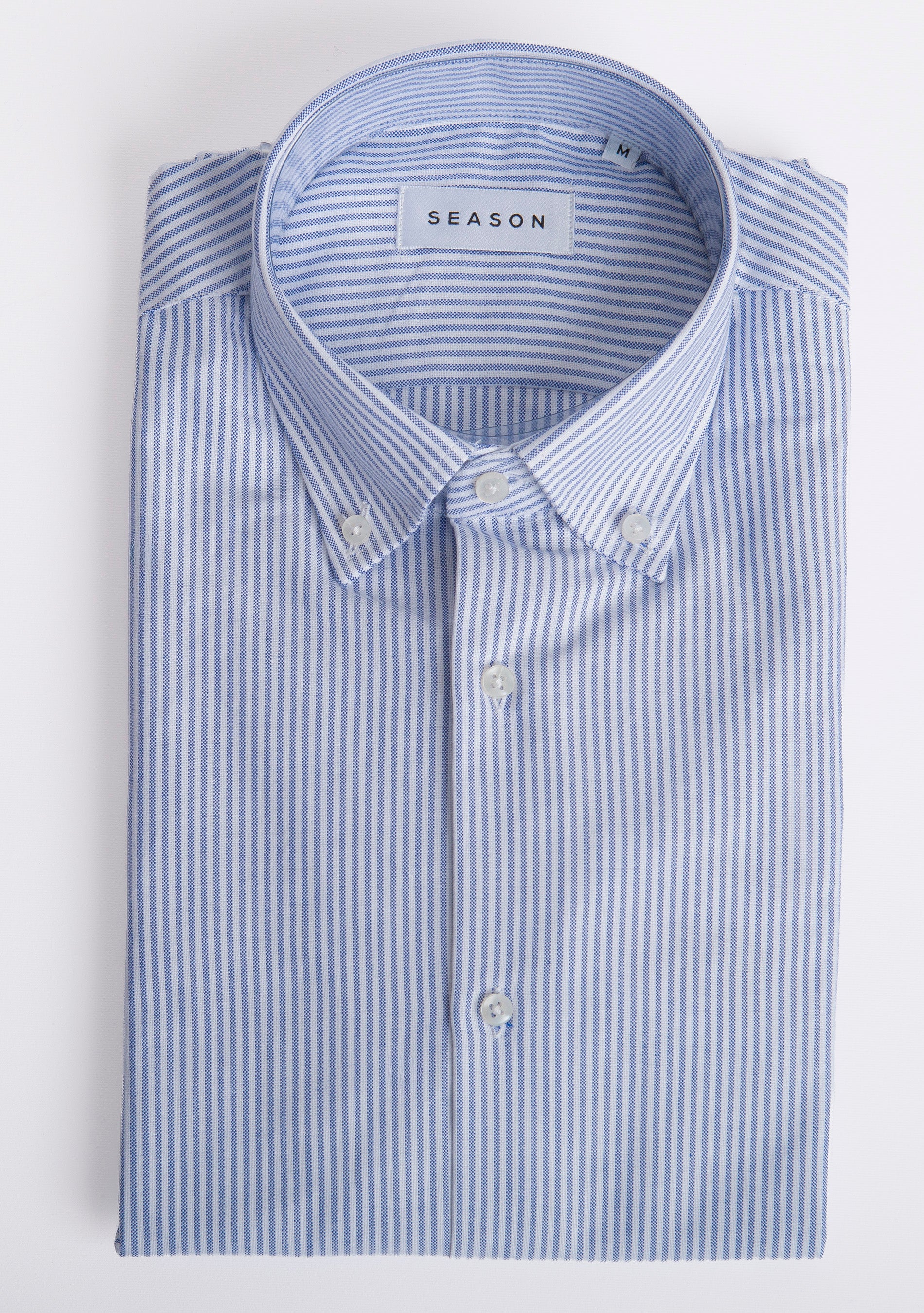 Camicia Rigata Button Down Doppio Ritorto Blu
