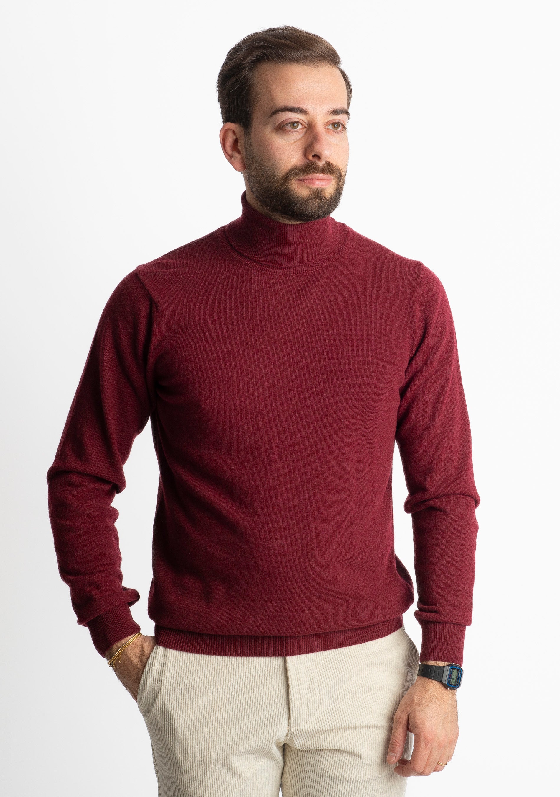 Maglioncino Collo Alto Misto Cashmere Bordeaux