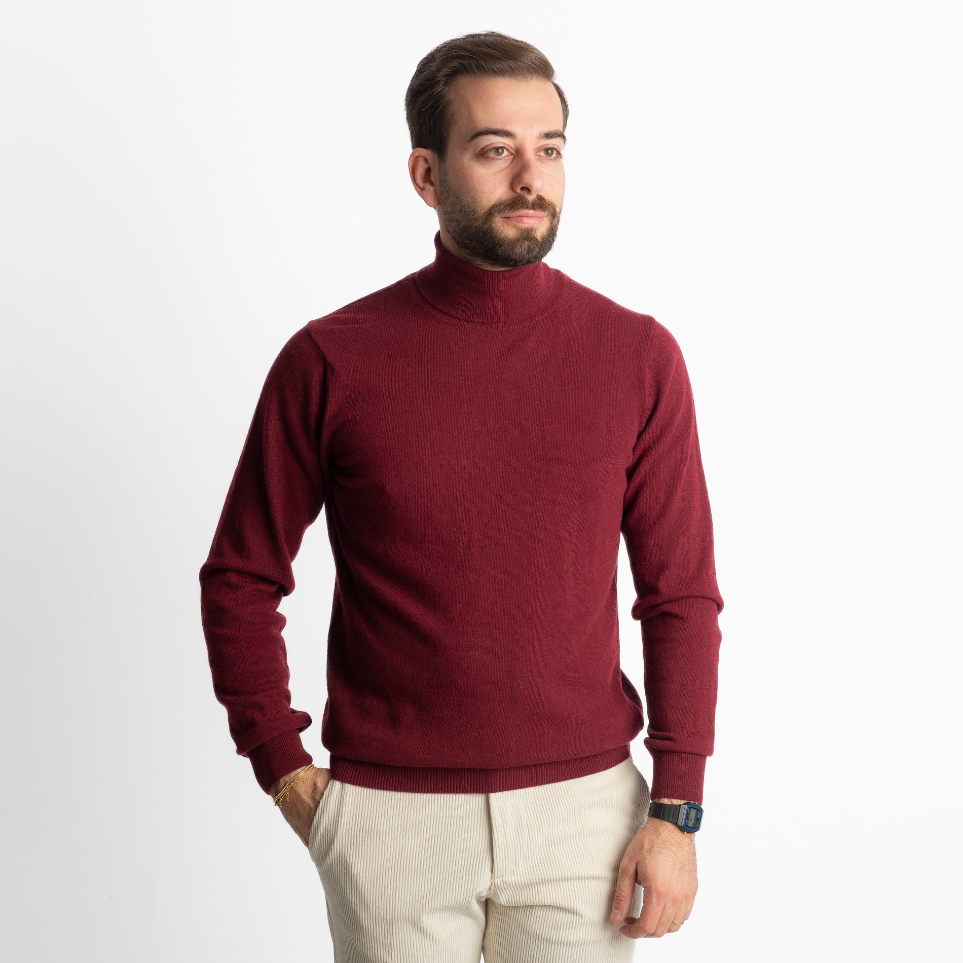 Maglioncino Collo Alto Misto Cashmere Bordeaux