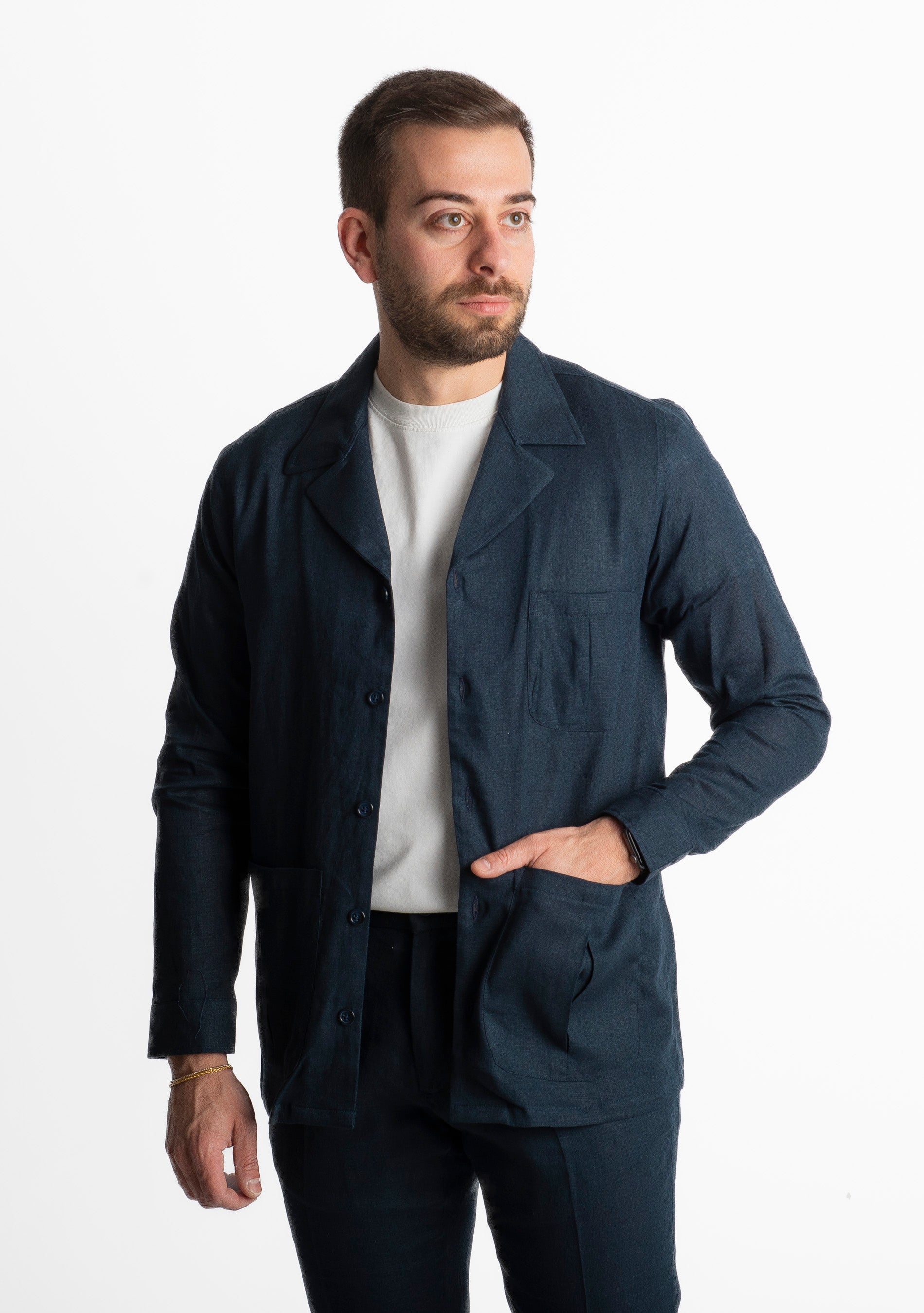 Giacca Sahariana in Lino TO1056 Blu