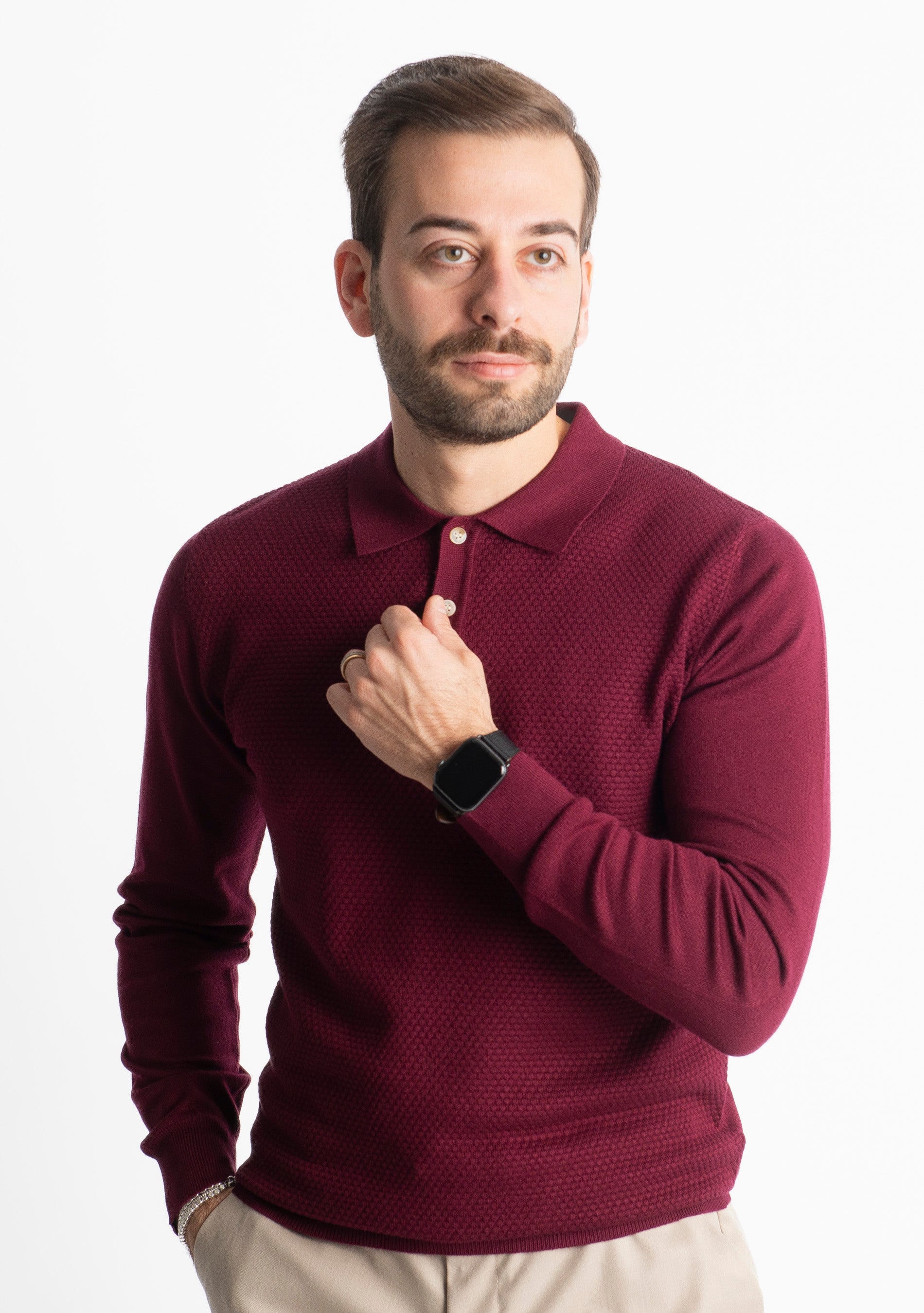 Polo in Maglia M933 Bordeaux