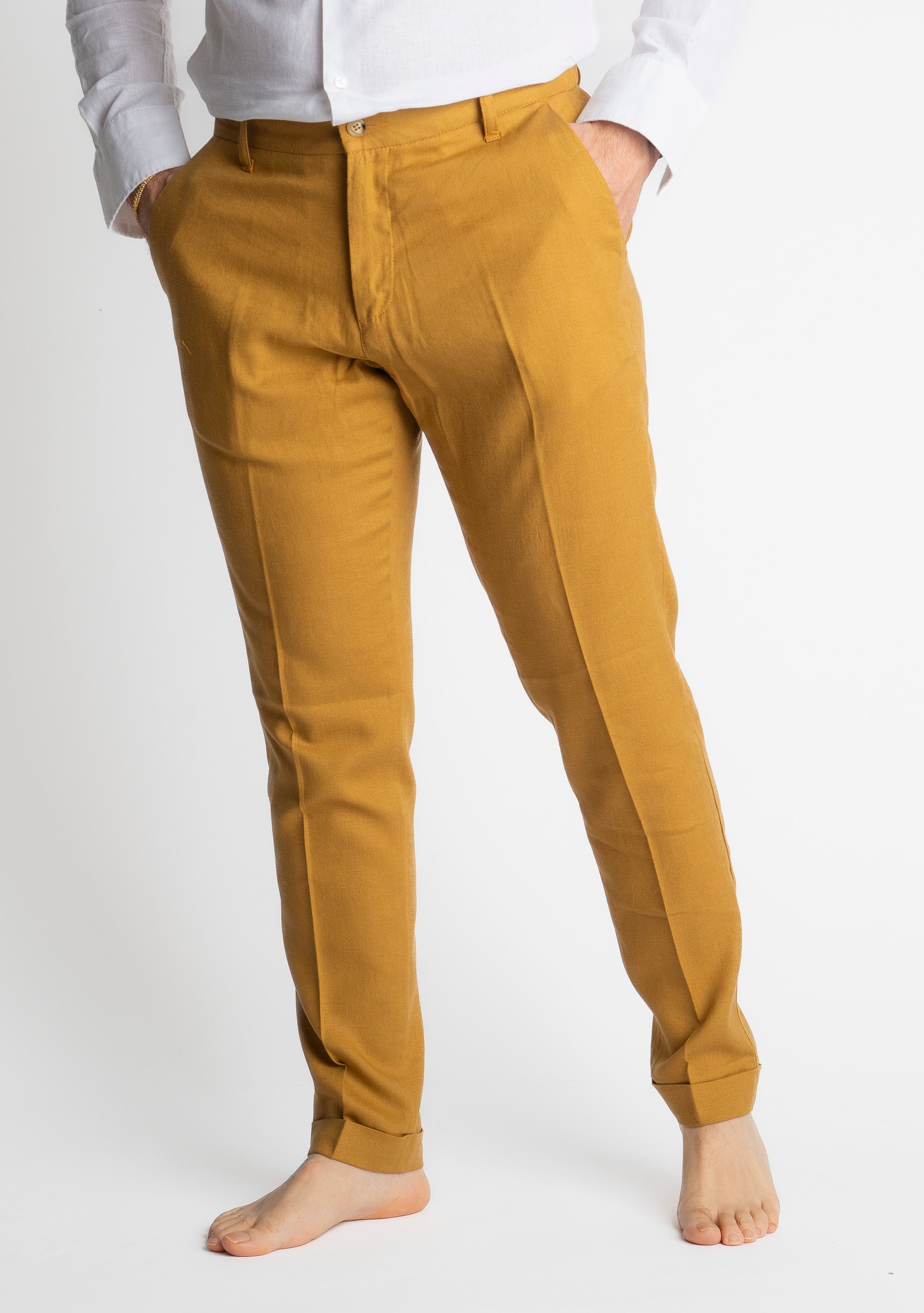 Pantalone in Lino con Elastico TO8007 Ocra