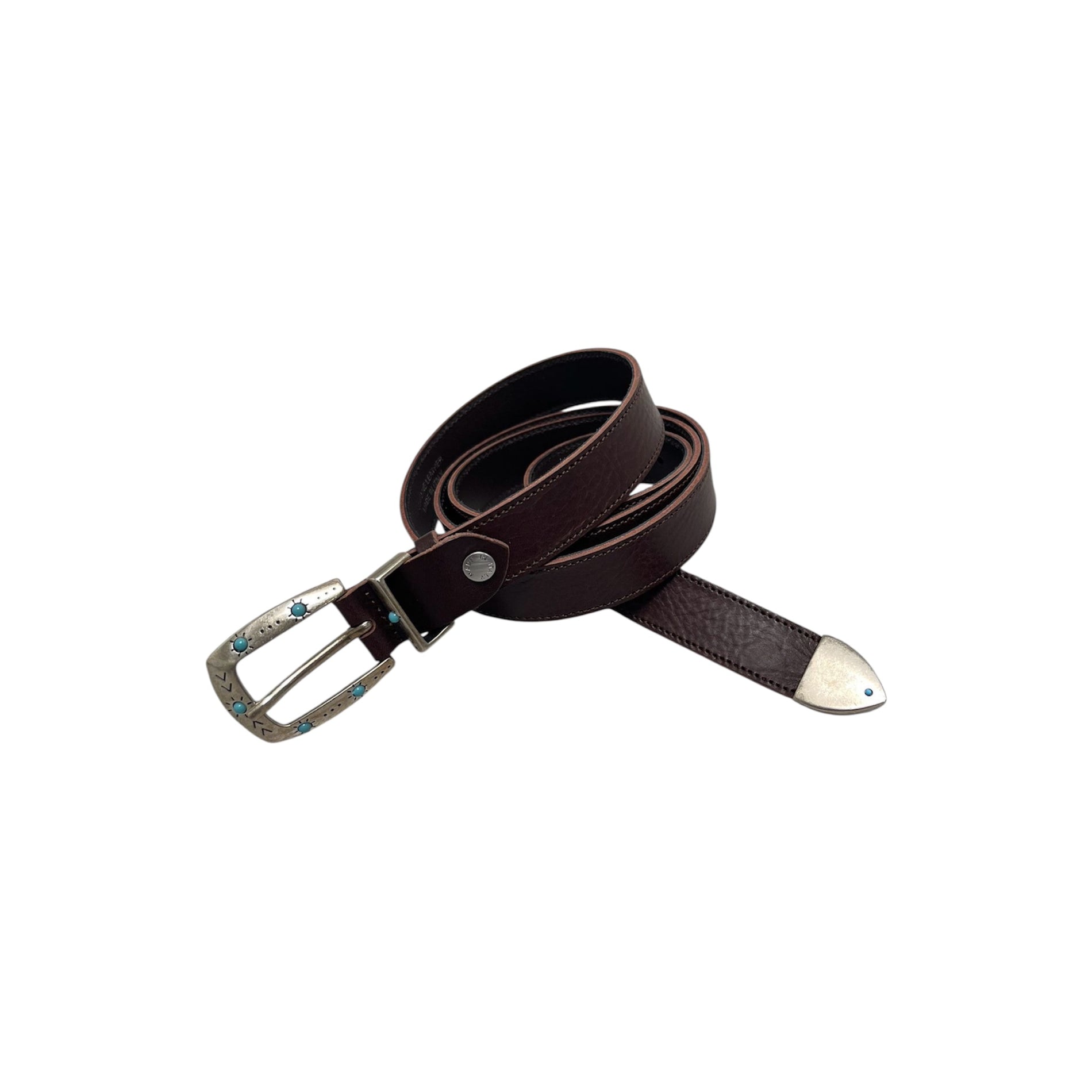 Cintura in Pelle Fibbia Western Motivo Celeste Marrone