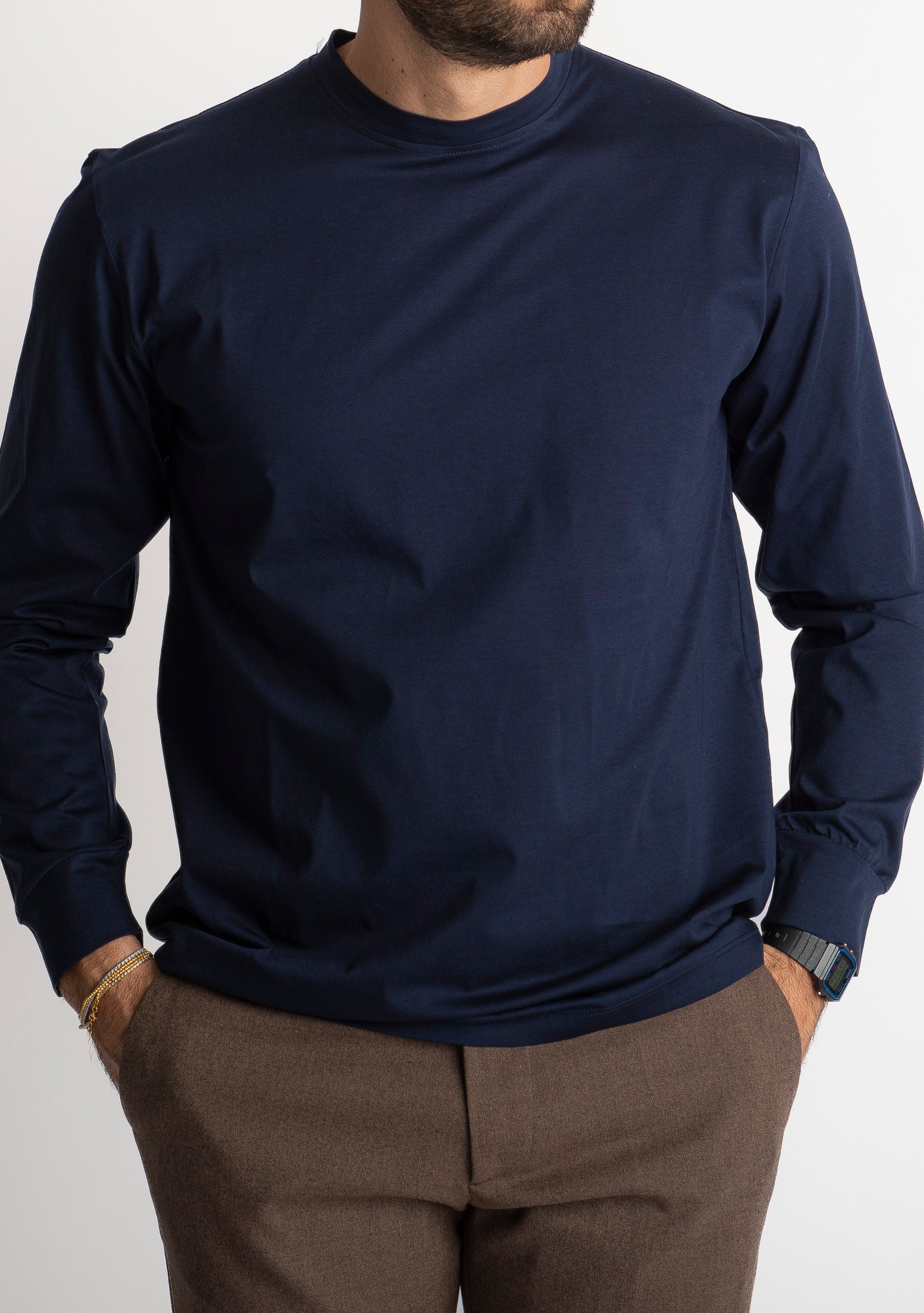 T-shirt in Filo di Scozia Manica Lunga Blu