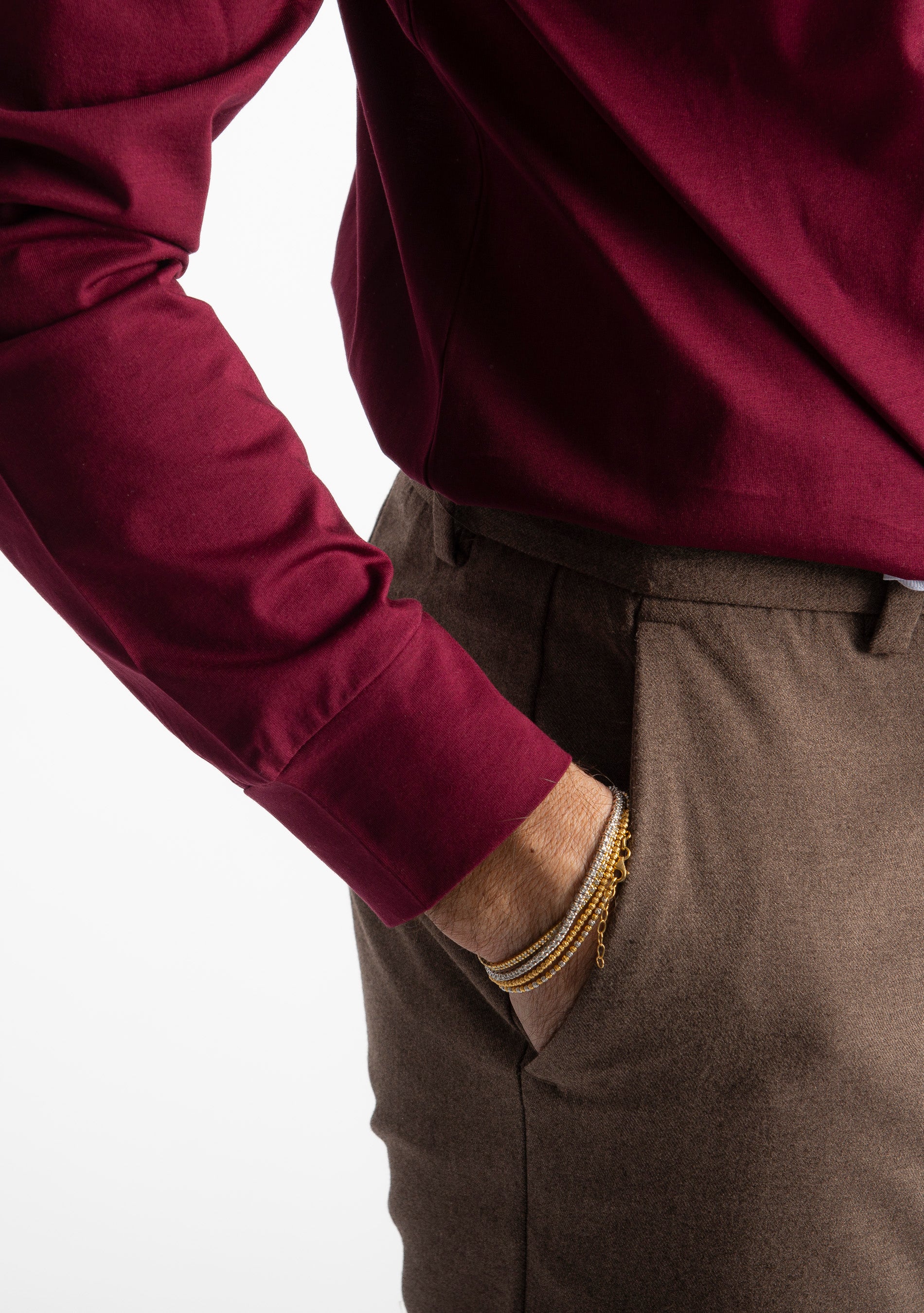 T-shirt in Filo di Scozia Manica Lunga Bordeaux