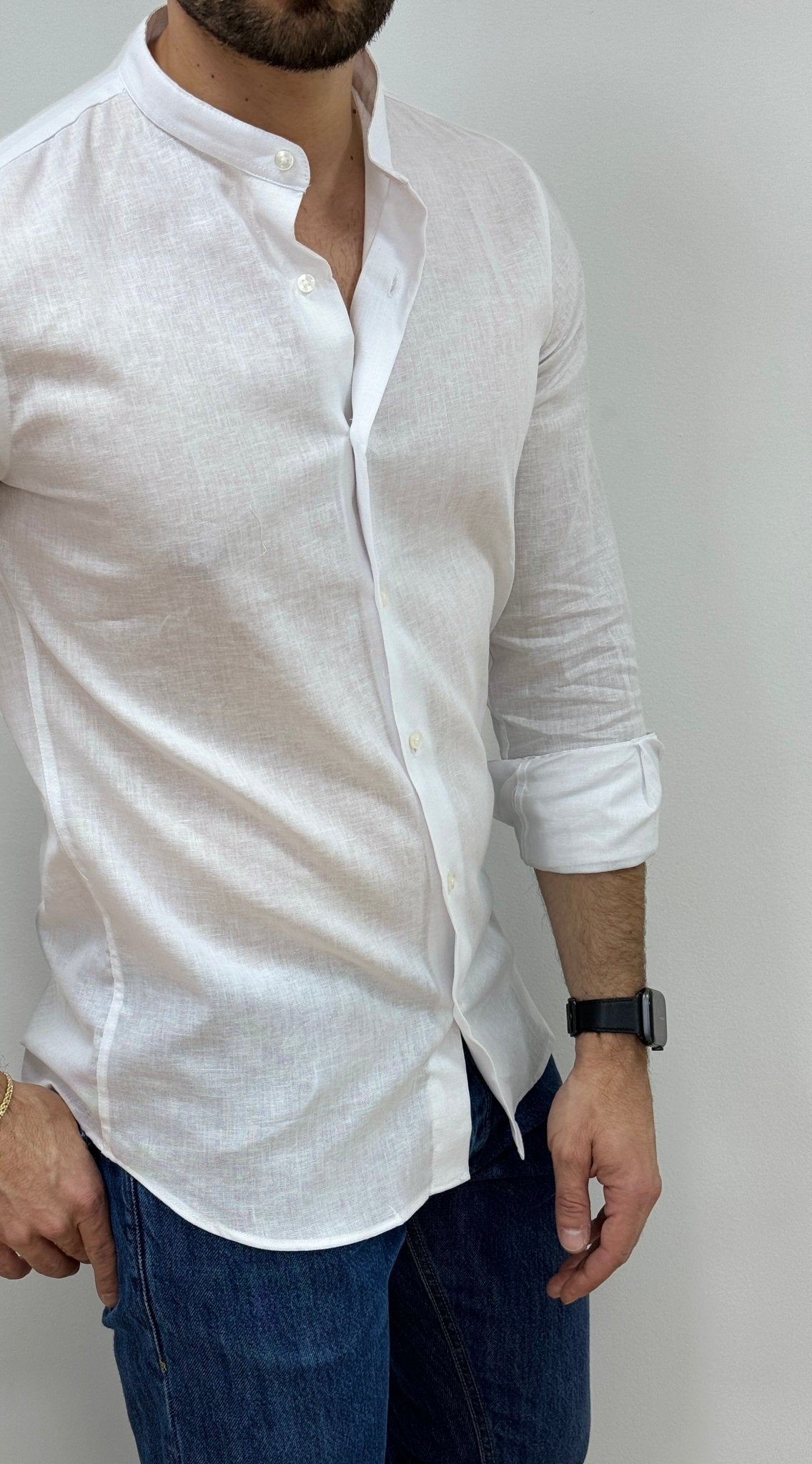 Camicia Lino Collo Coreano Bianco - SEASON LAB