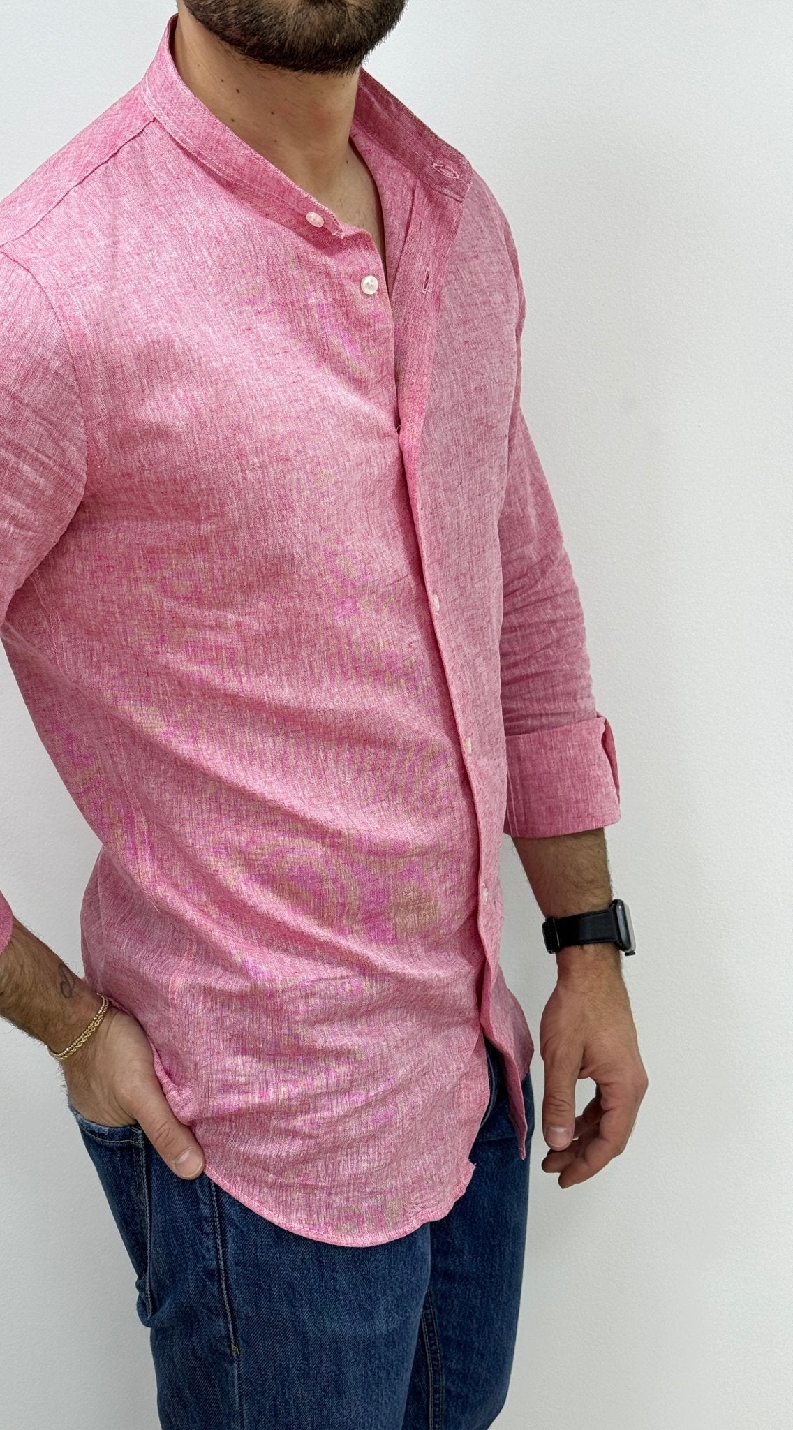 Camicia Lino Collo Coreano Fucsia - SEASON LAB