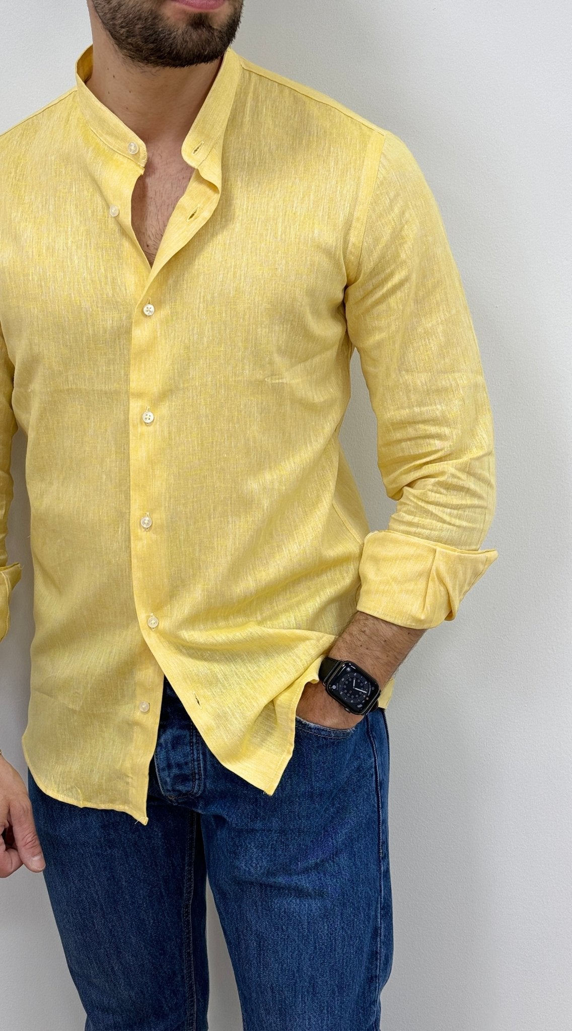 Camicia Lino Collo Coreano Giallo - SEASON LAB