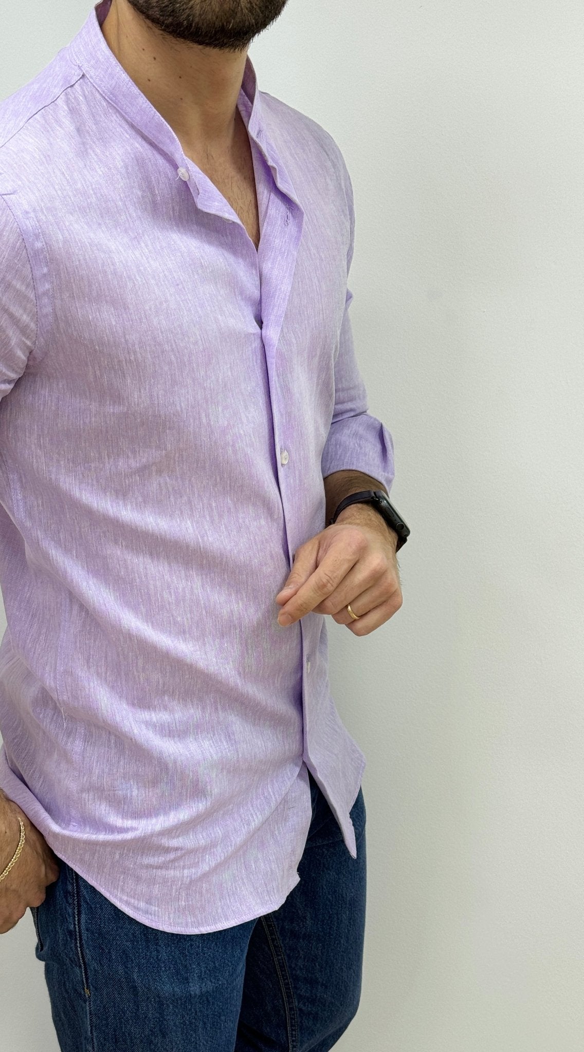 Camicia Lino Collo Coreano Lilla - SEASON LAB