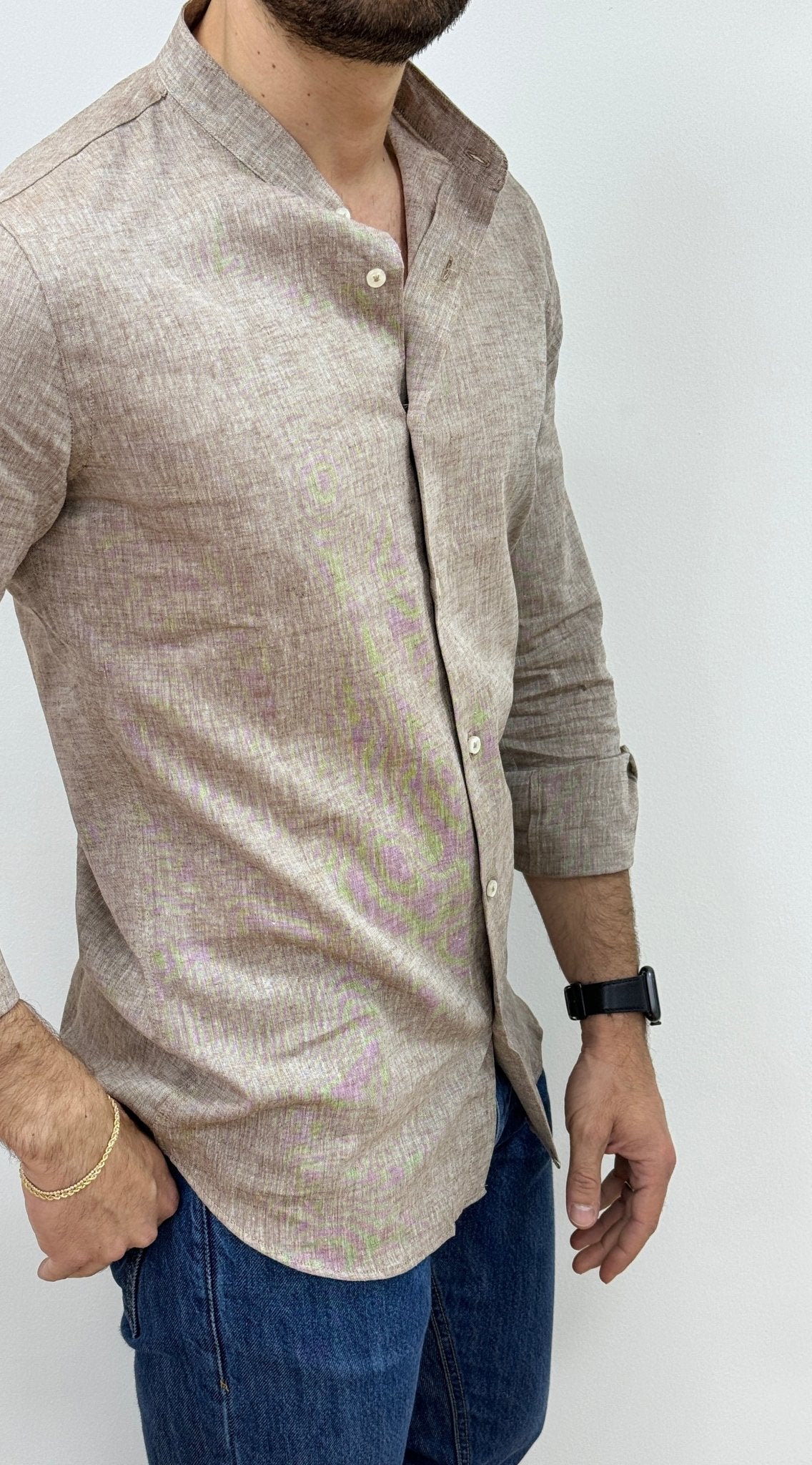 Camicia Lino Collo Coreano Moro - SEASON LAB