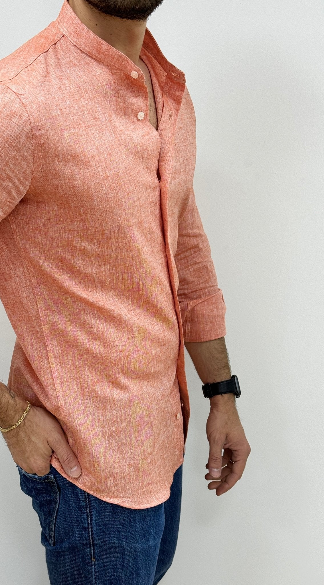 Camicia Lino Collo Coreano Pesca - SEASON LAB