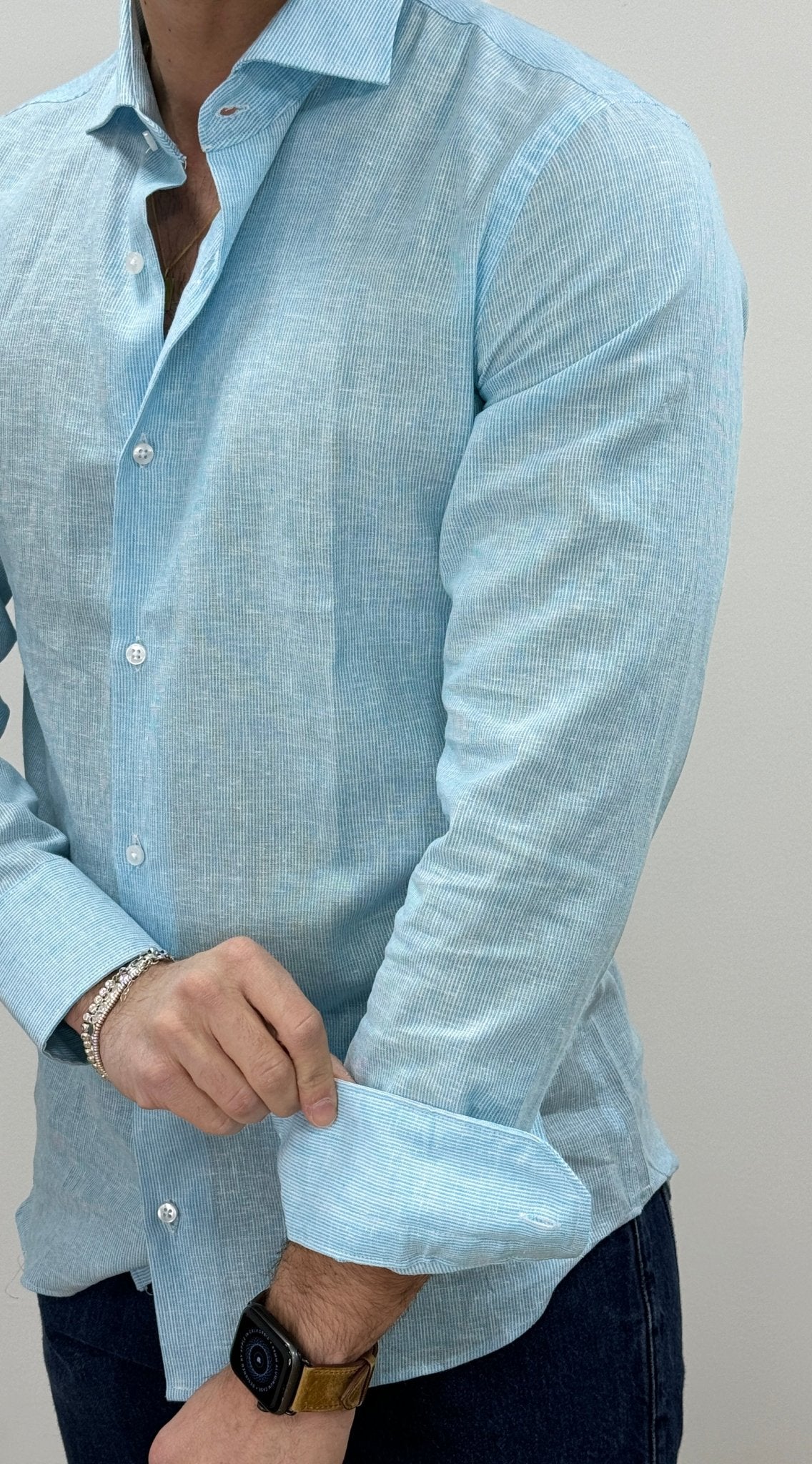 Camicia Lino Mille Righe Tiffany - SEASON LAB