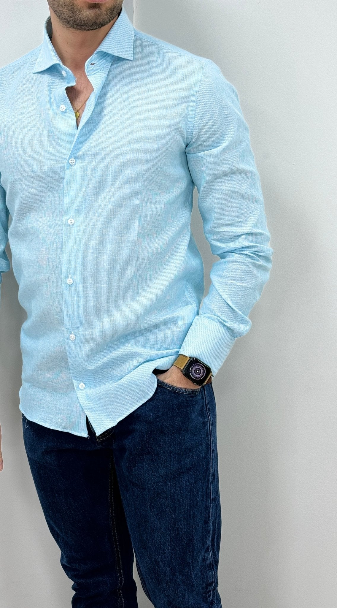 Camicia Lino Mille Righe Tiffany - SEASON LAB
