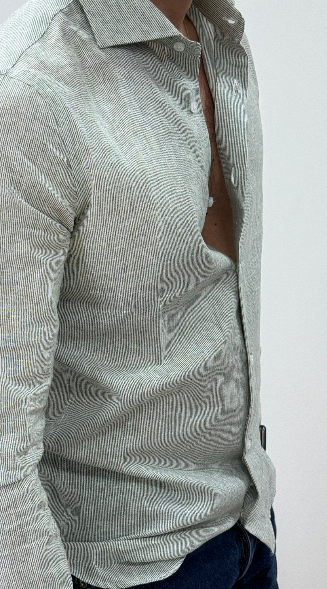 Camicia Lino Mille Righe Verde - SEASON LAB