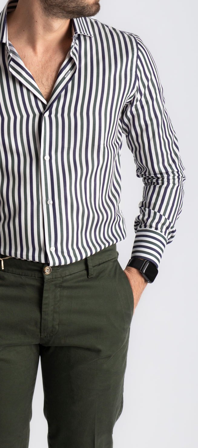 Camicia Rigata Blu / Verde 531 - SEASON LAB