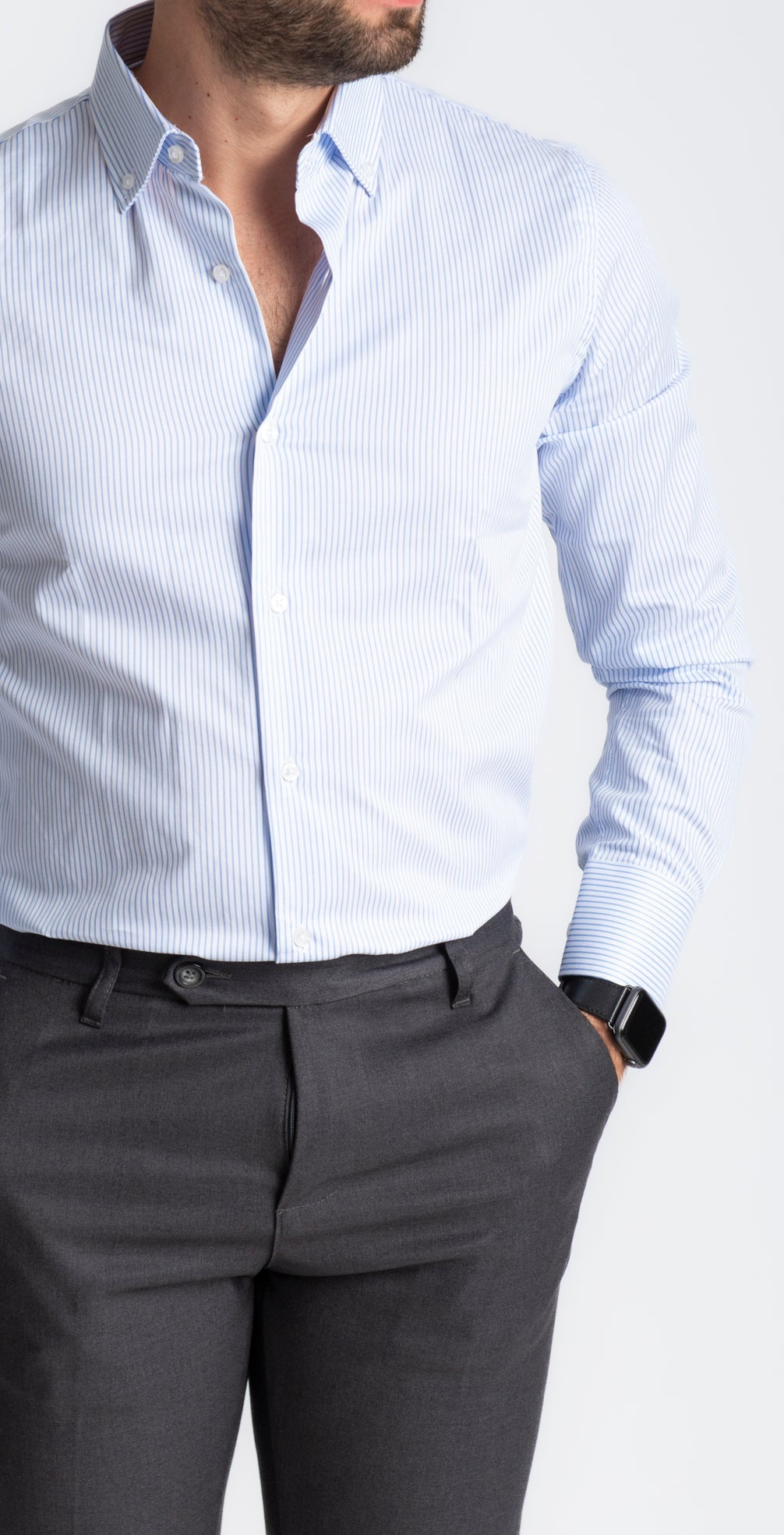 Camicia Rigata Botton Down Celeste - SEASON LAB