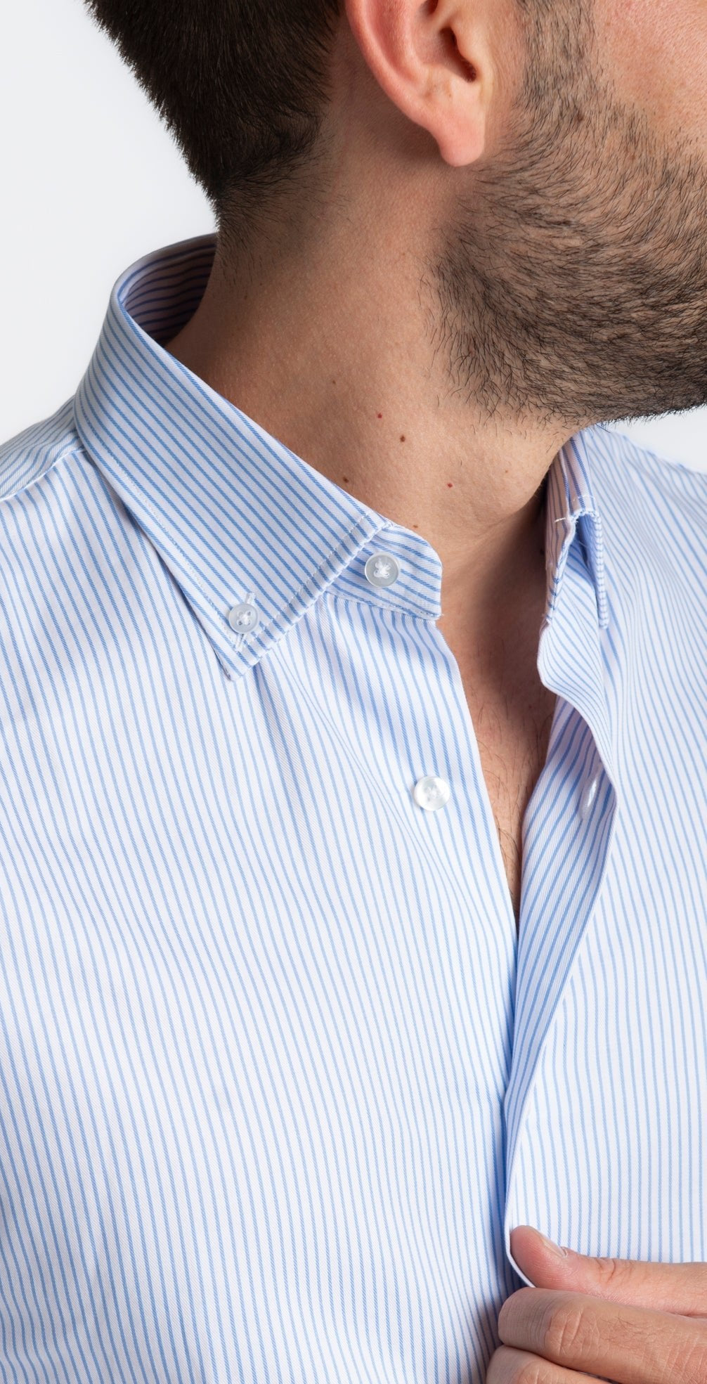 Camicia Rigata Botton Down Celeste - SEASON LAB