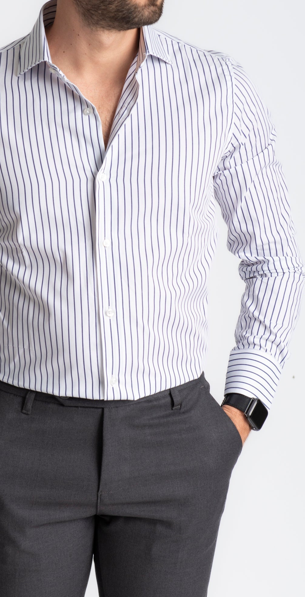 Camicia Rigata Fondo Bianco Largo Blu Notte - SEASON LAB