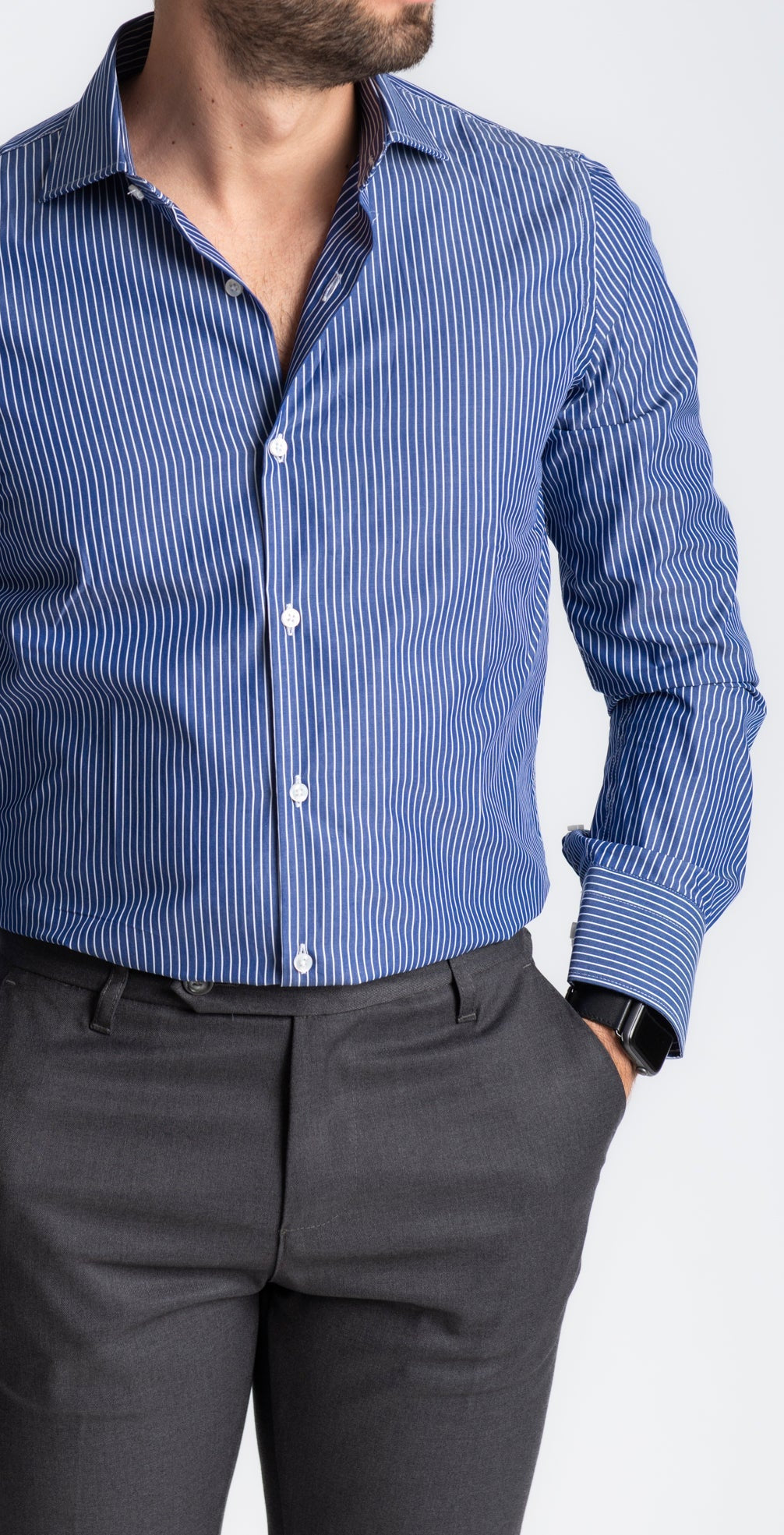 Camicia Rigo Bianco Fondo Largo Blu Notte - SEASON LAB