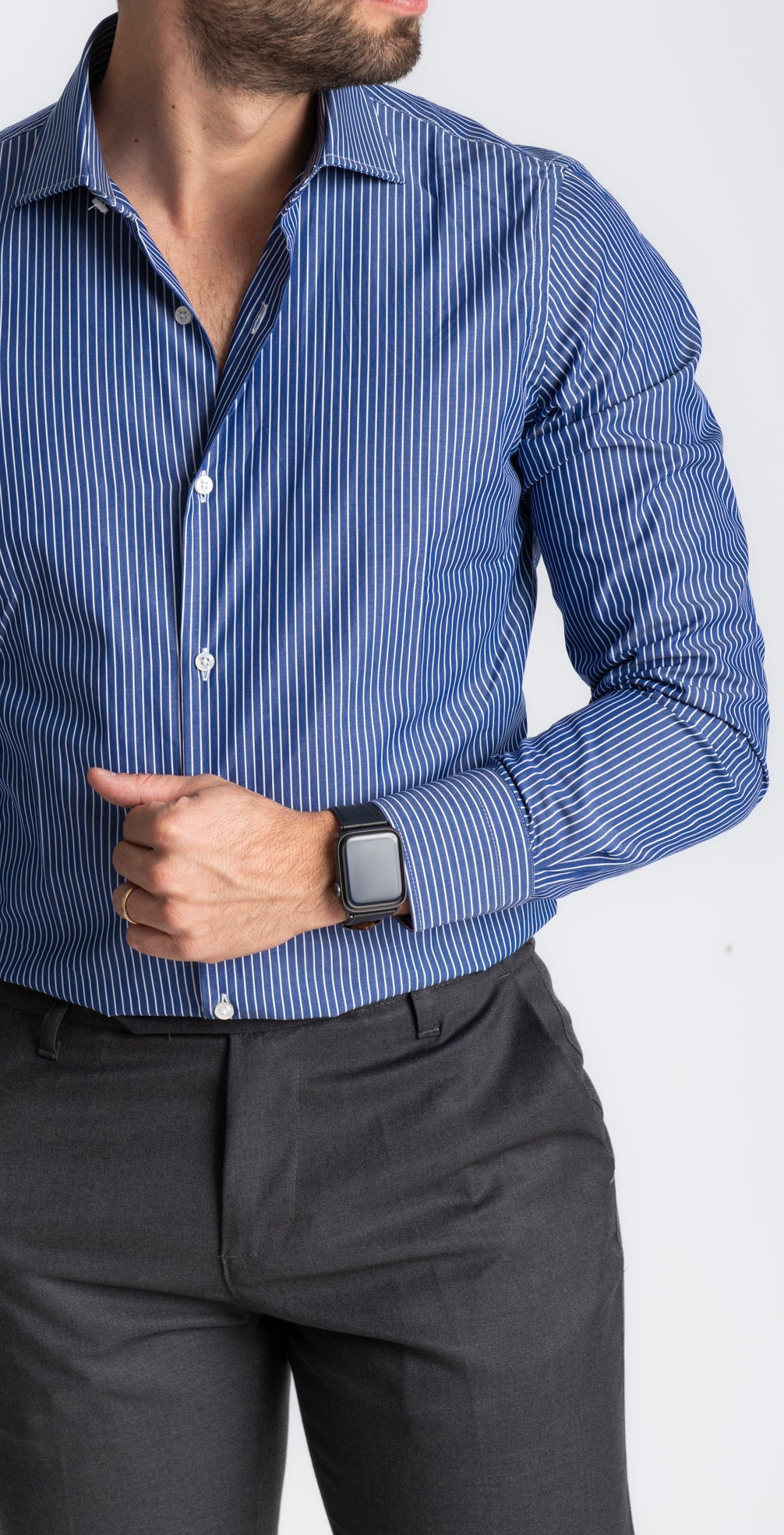 Camicia Rigo Bianco Fondo Largo Blu Notte - SEASON LAB