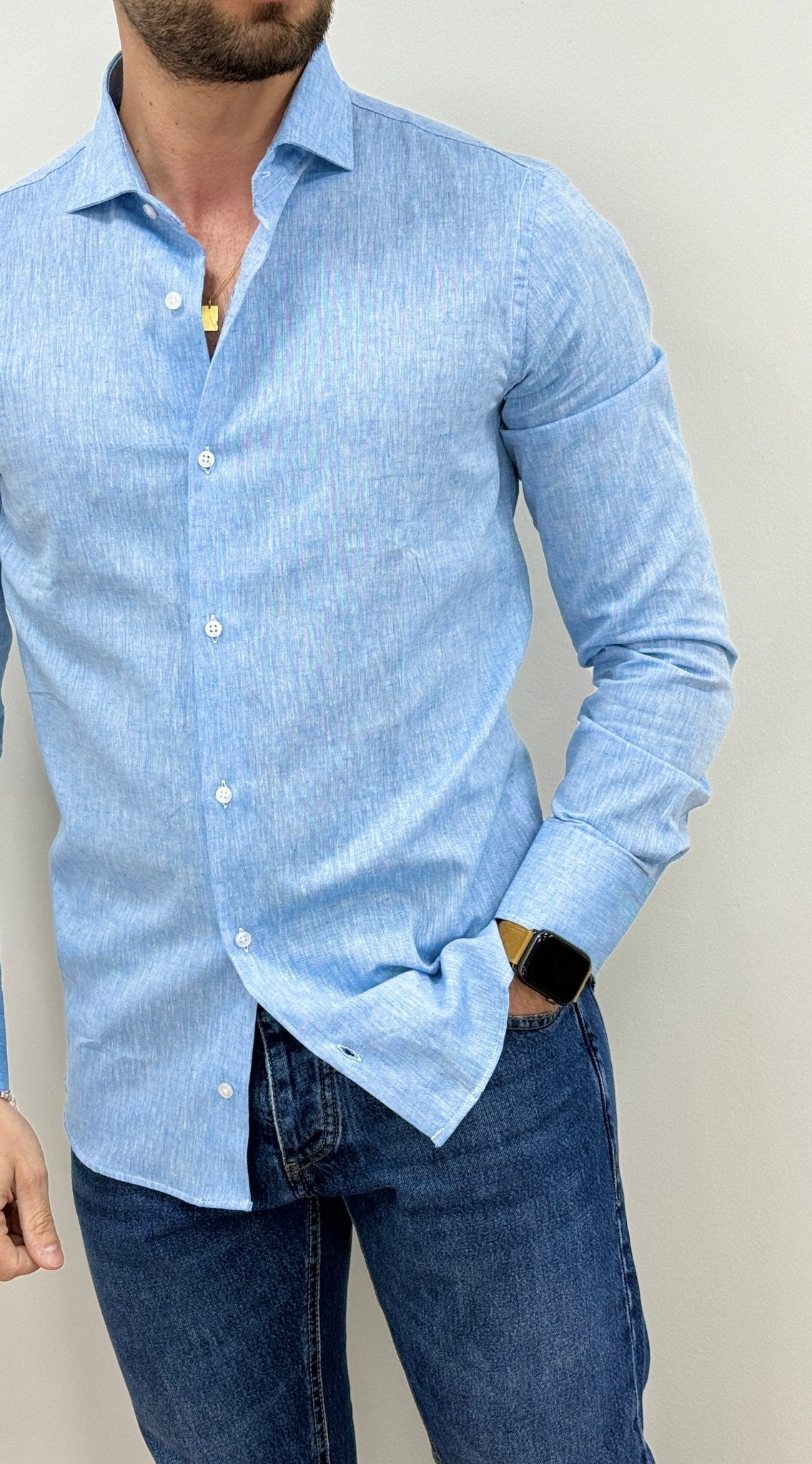 Camicia Uomo Lino Azzurro - SEASON LAB