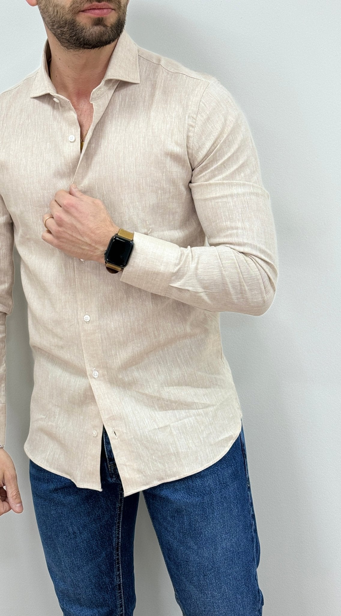 Camicia Uomo Lino Beige - SEASON LAB