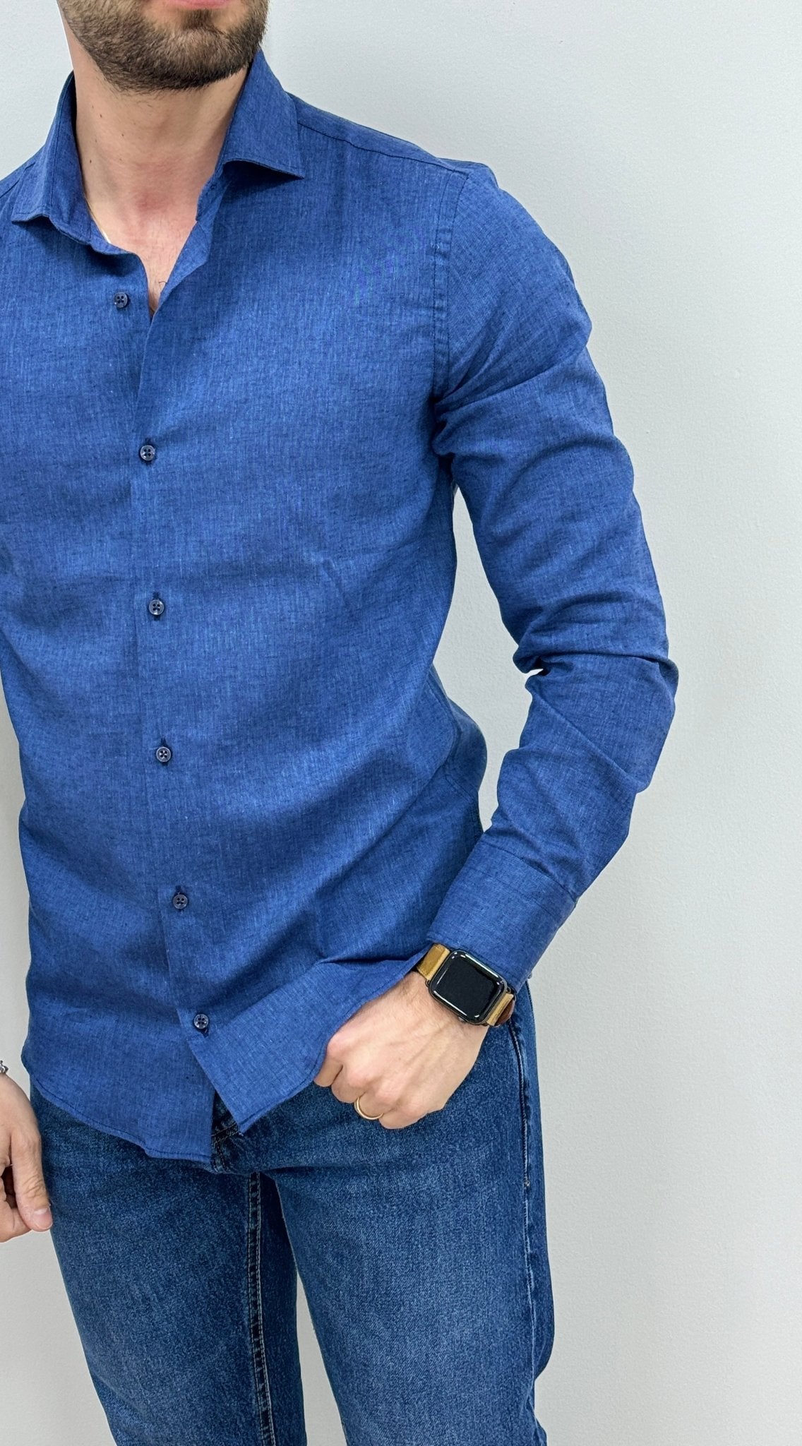 Camicia Uomo Lino Blu Denim - SEASON LAB