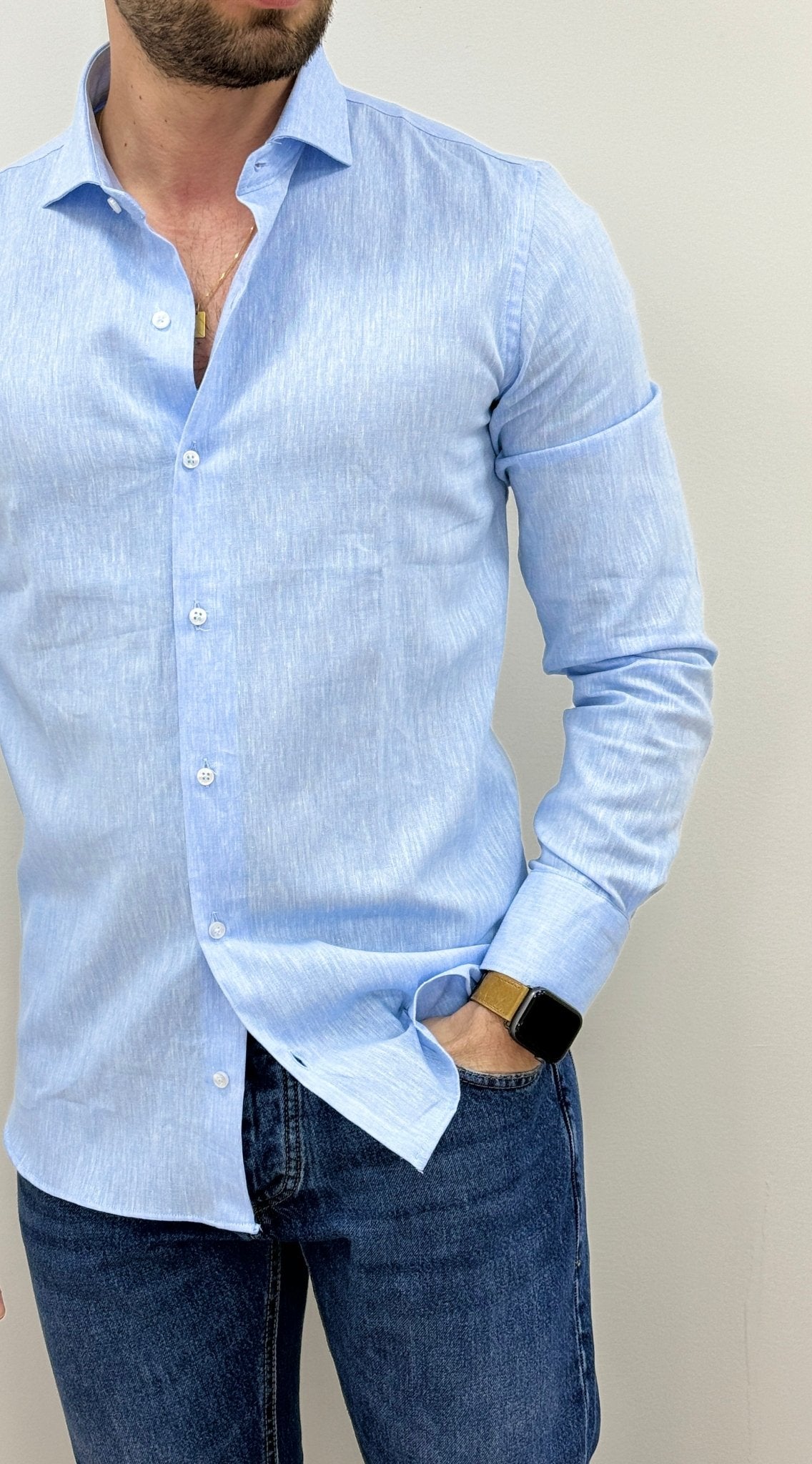 Camicia Uomo Lino Celeste - SEASON LAB